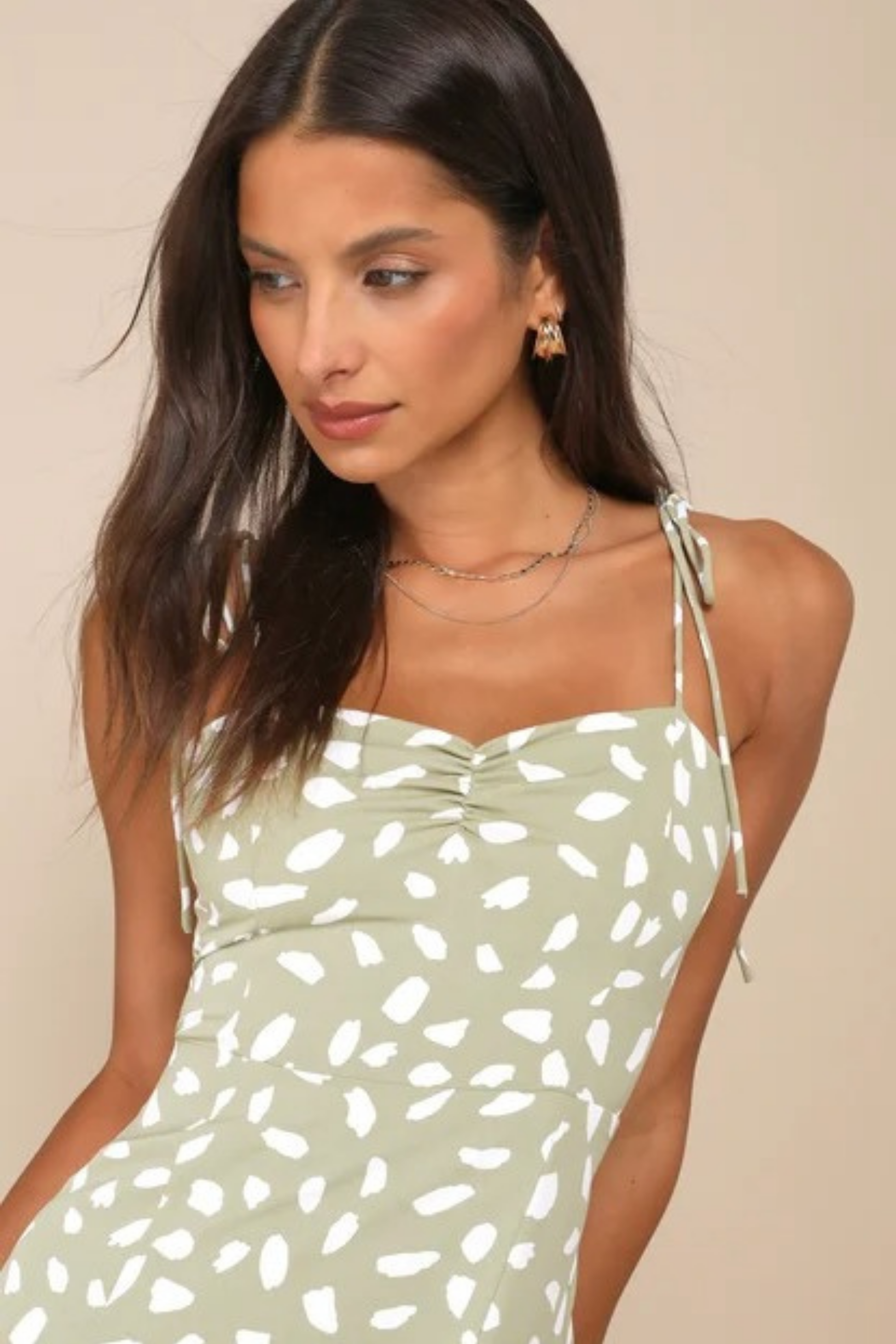 Printed Midi Dress Tie Strap Side Slit Summer Style