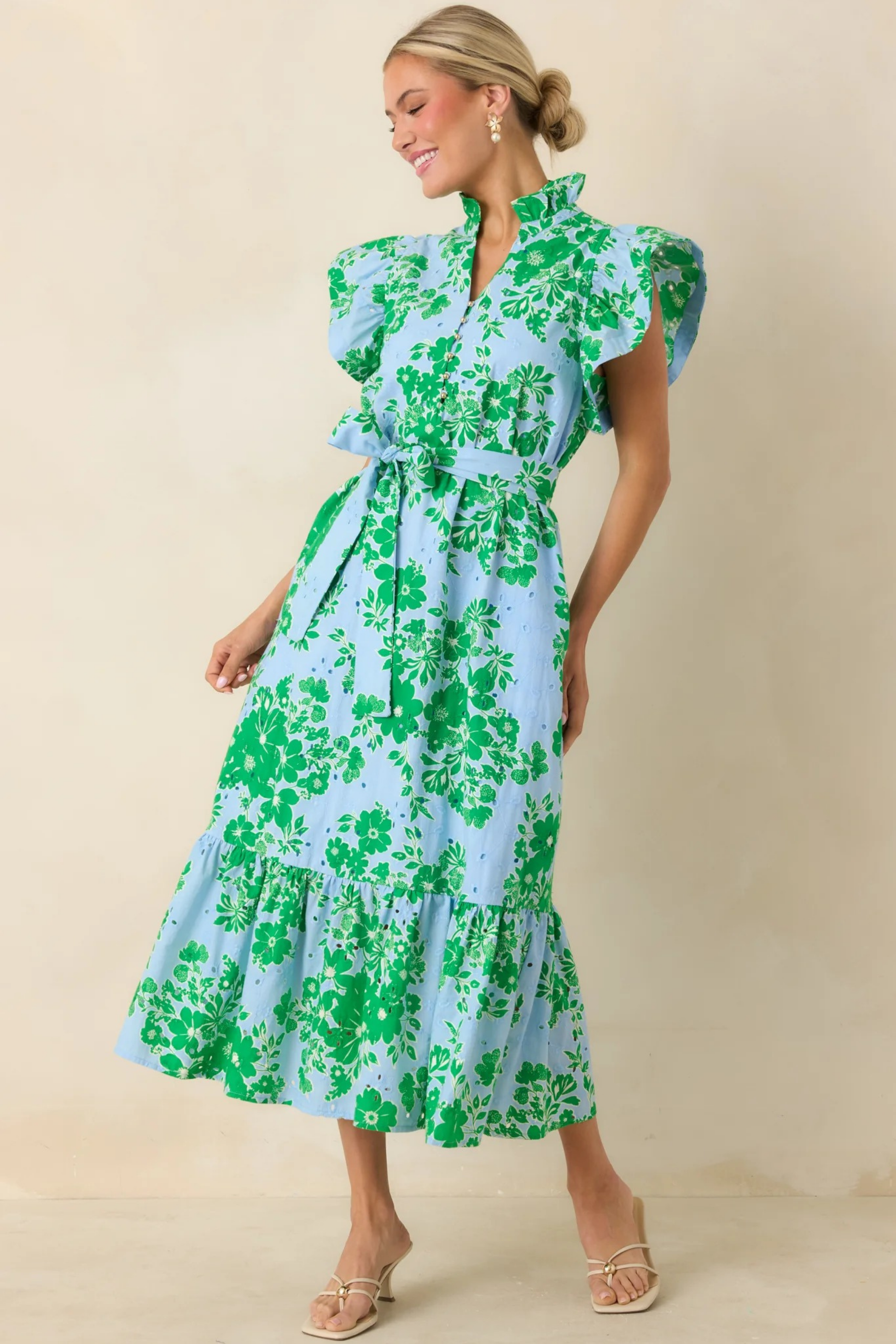 Sage Blossom Midi Dress