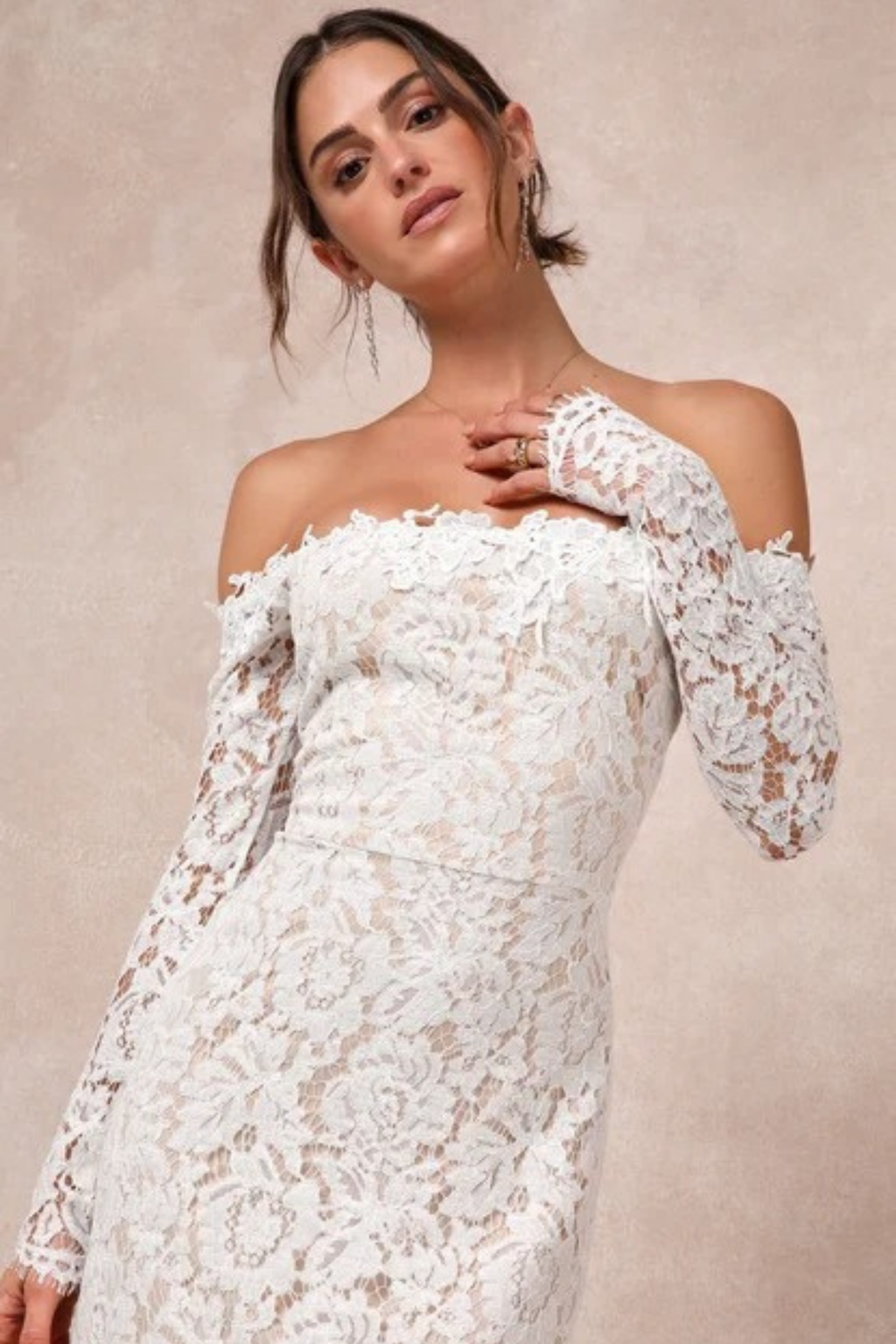 Lace Bridal Maxi Dress Off Shoulder Long Sleeve Elegant Wedding Style