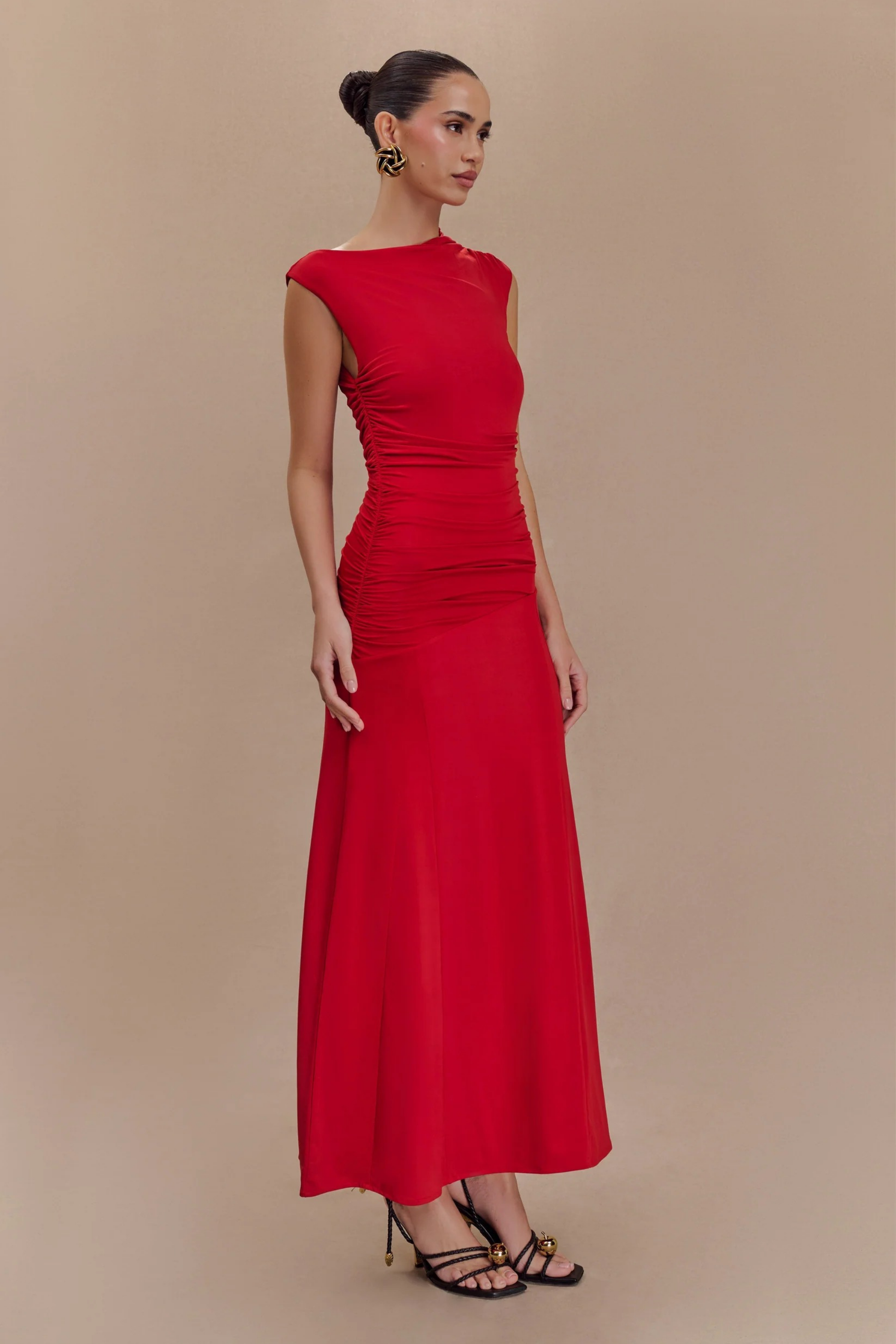 Scarlet Elegance Midi Dress