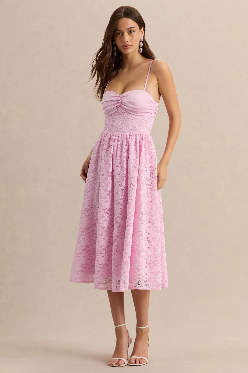 Lace Midi Cocktail Dress Sweetheart Neck Elegant Romantic Style