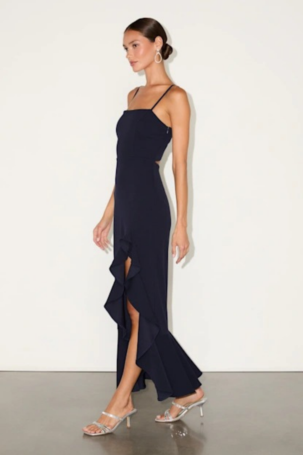 Midi Cocktail Dress with Ruffle Hem and Side Slit Elegant Evening Style