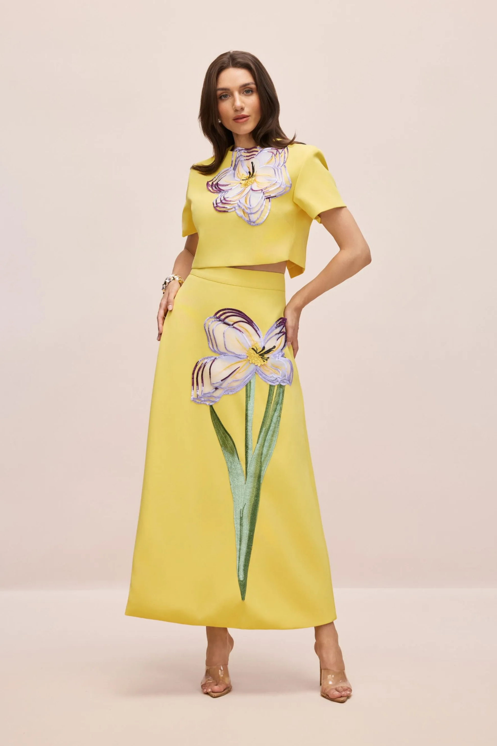 Floral Crop Top and Maxi Skirt Set Elegant Style