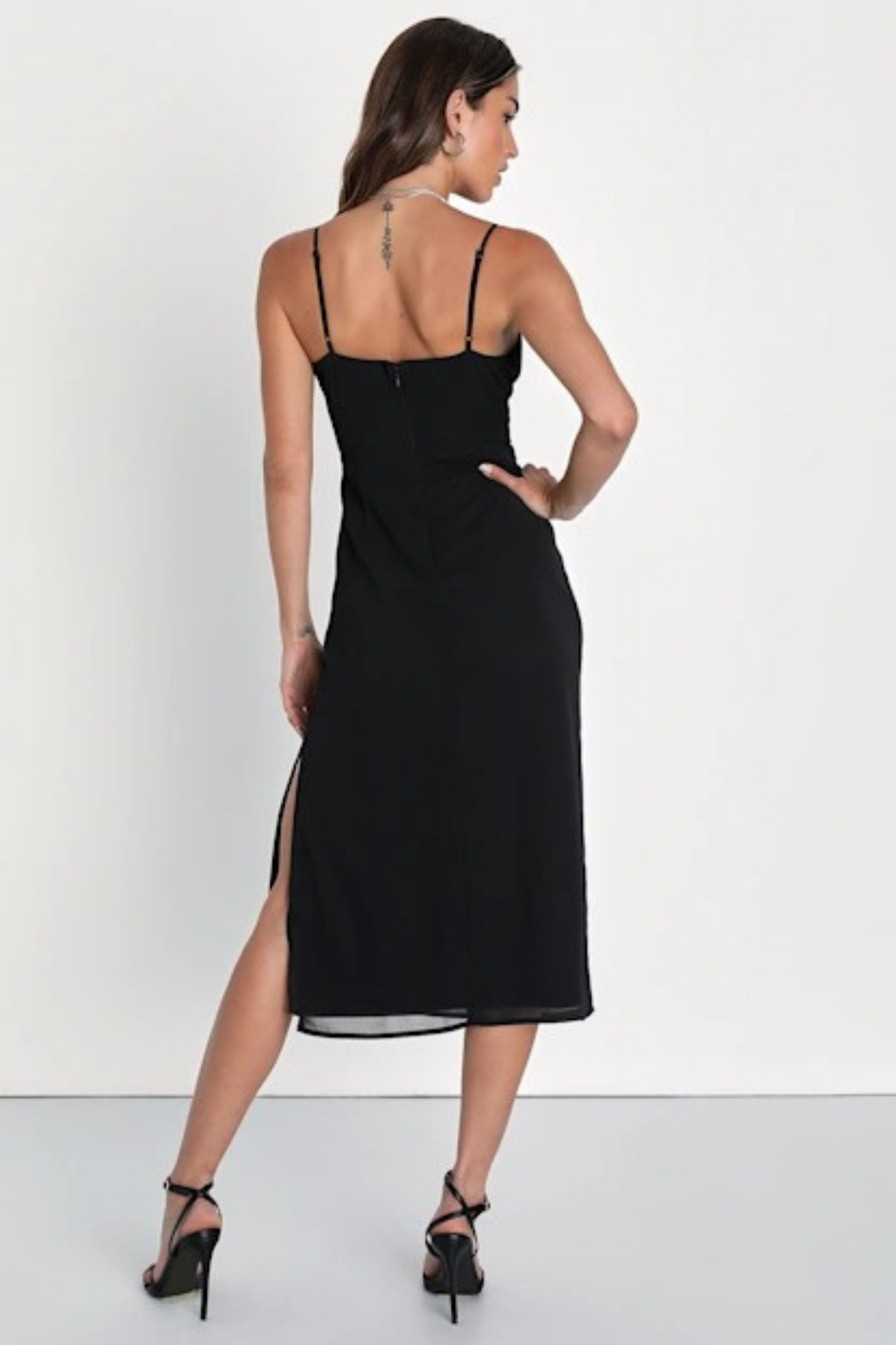 Midi Cocktail Dress with Side Slit Elegant Minimalist Style