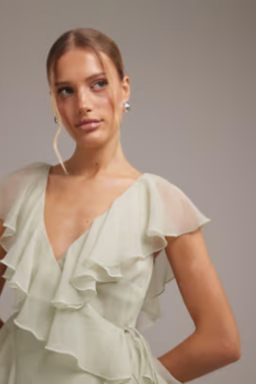 Bridesmaid Maxi Dress Ruffle V Neck Elegant Style