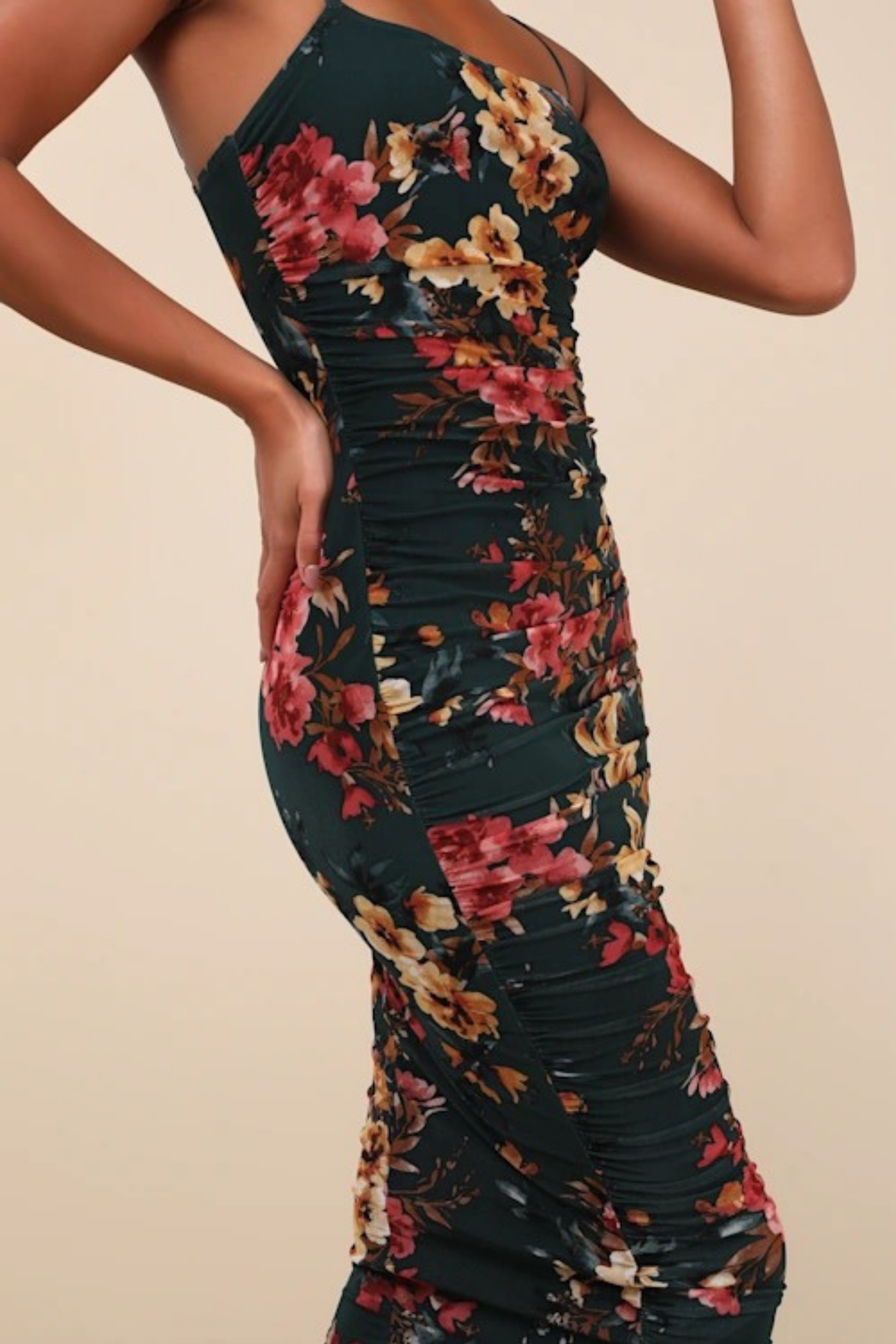 Bodycon Midi Cocktail Dress Floral Print Sleek Elegant Summer Style