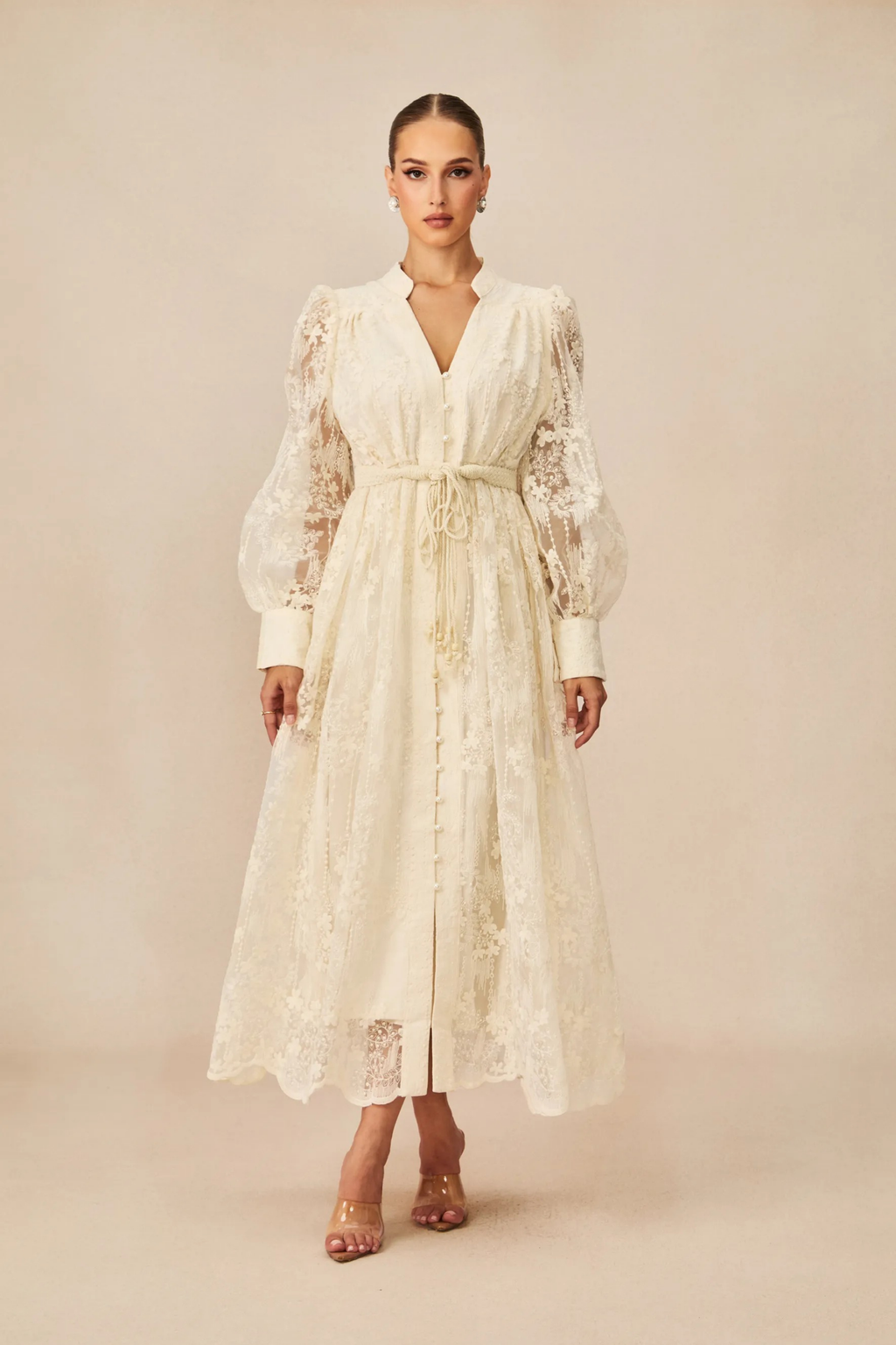 Floral Embroidered Midi Dress Romantic Style