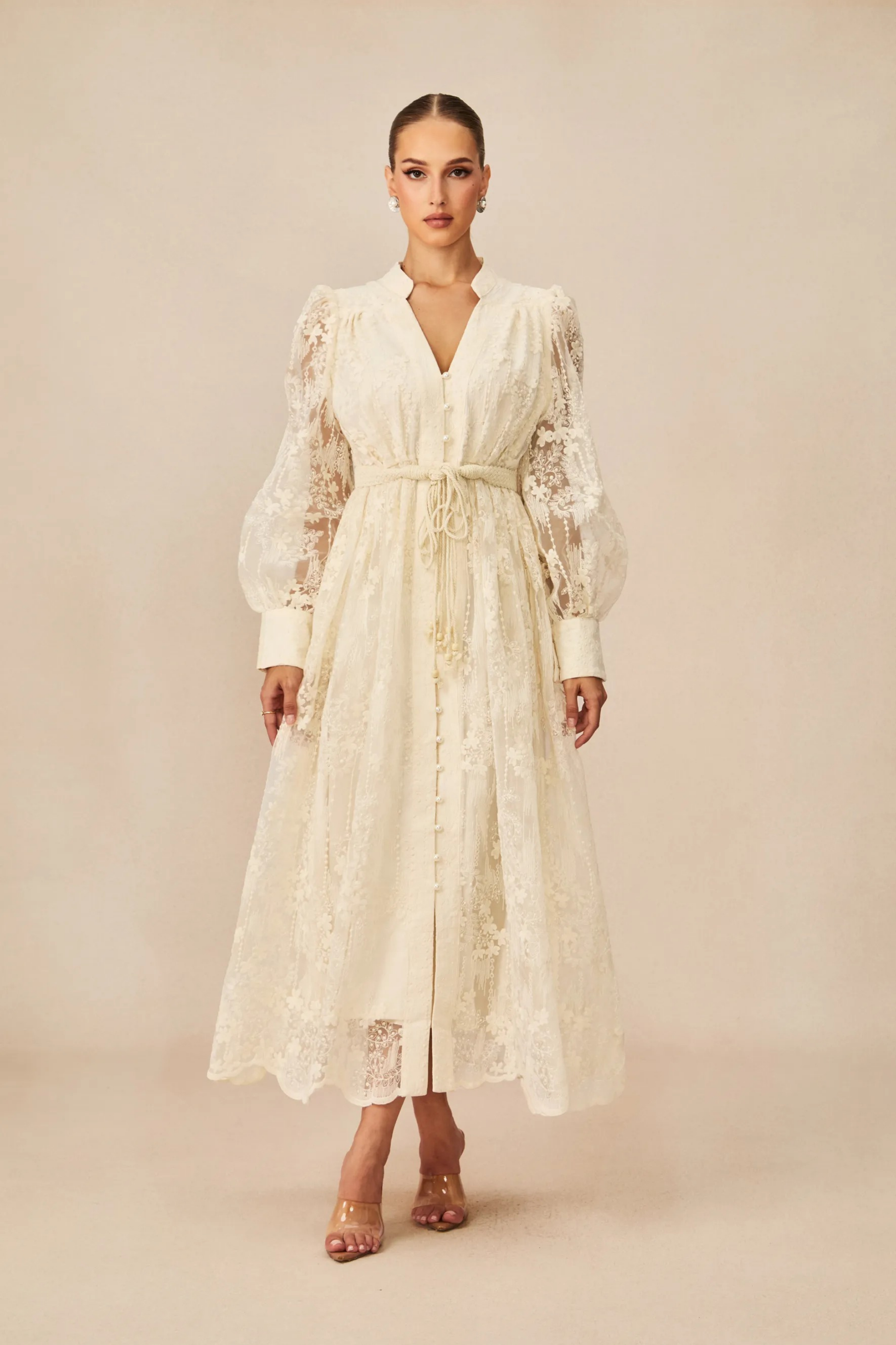 Floral Embroidered Midi Dress Romantic Style