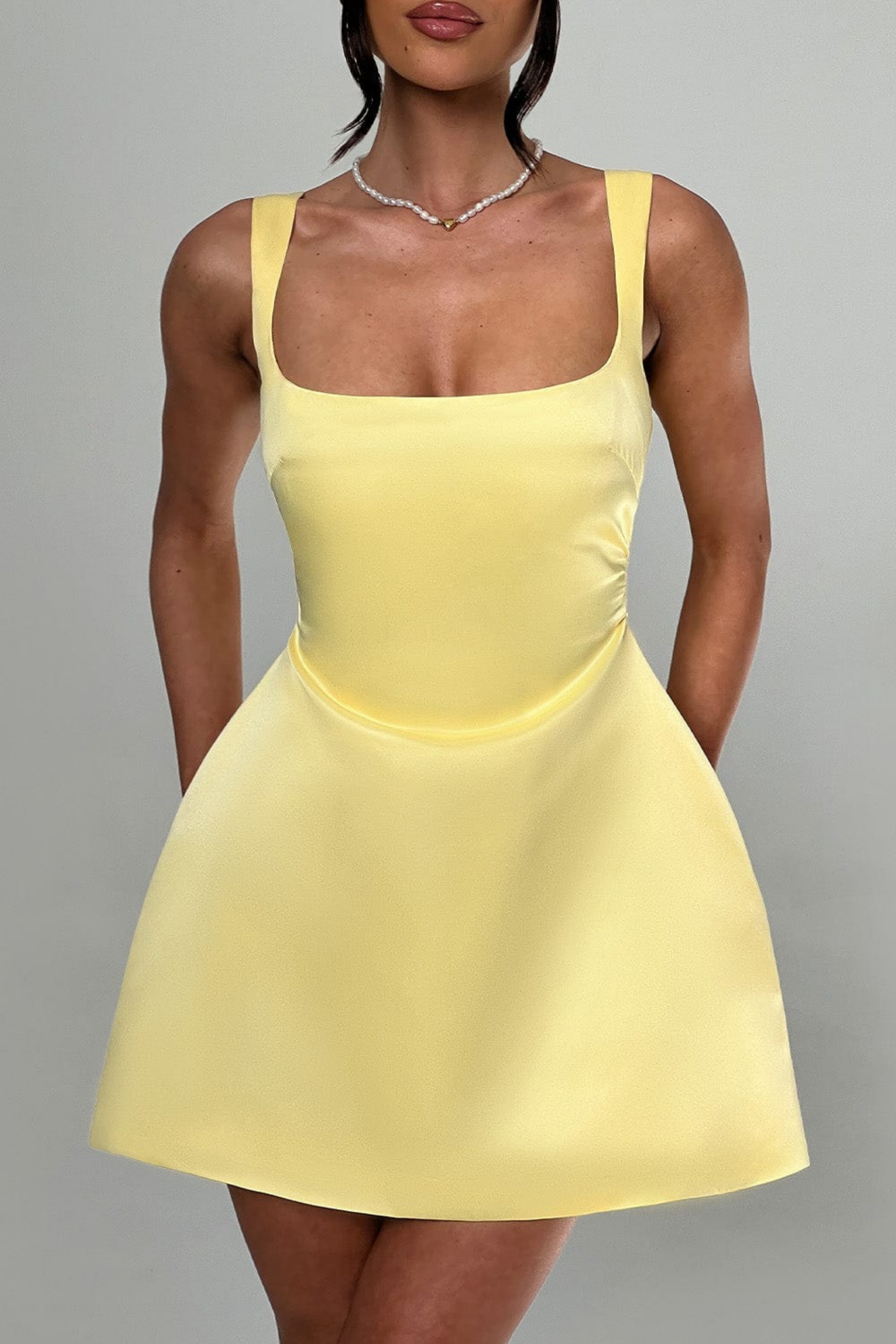 Mini Dress Square Neck A Line Chic Wedding Guest Style