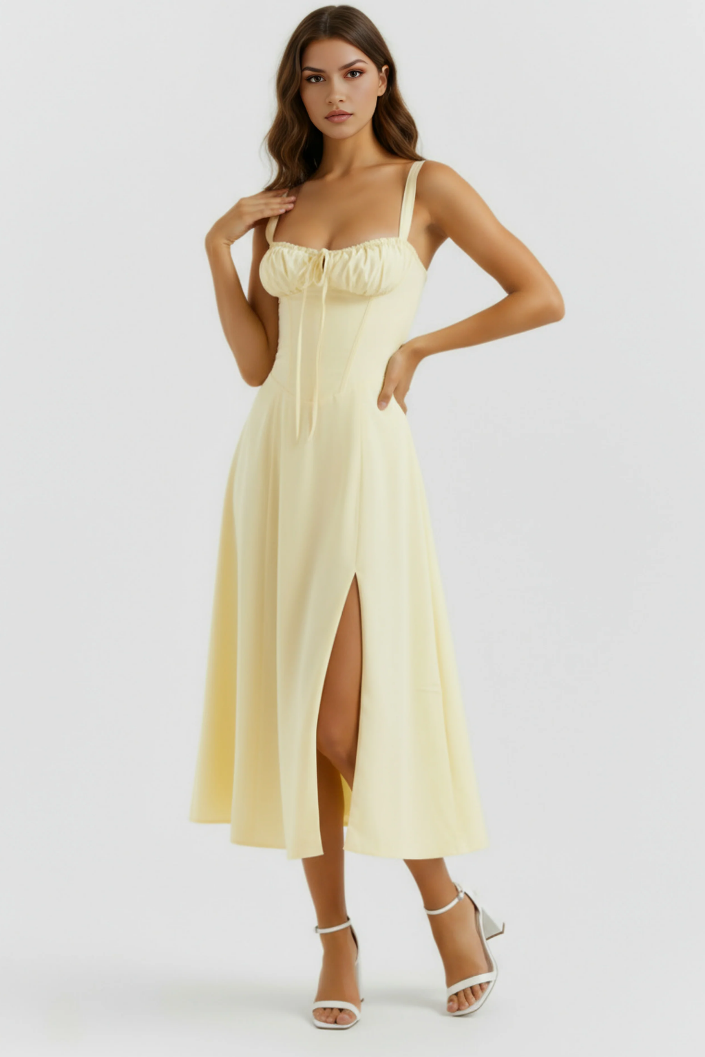 Corset Midi Dress with Side Slit Elegant Style