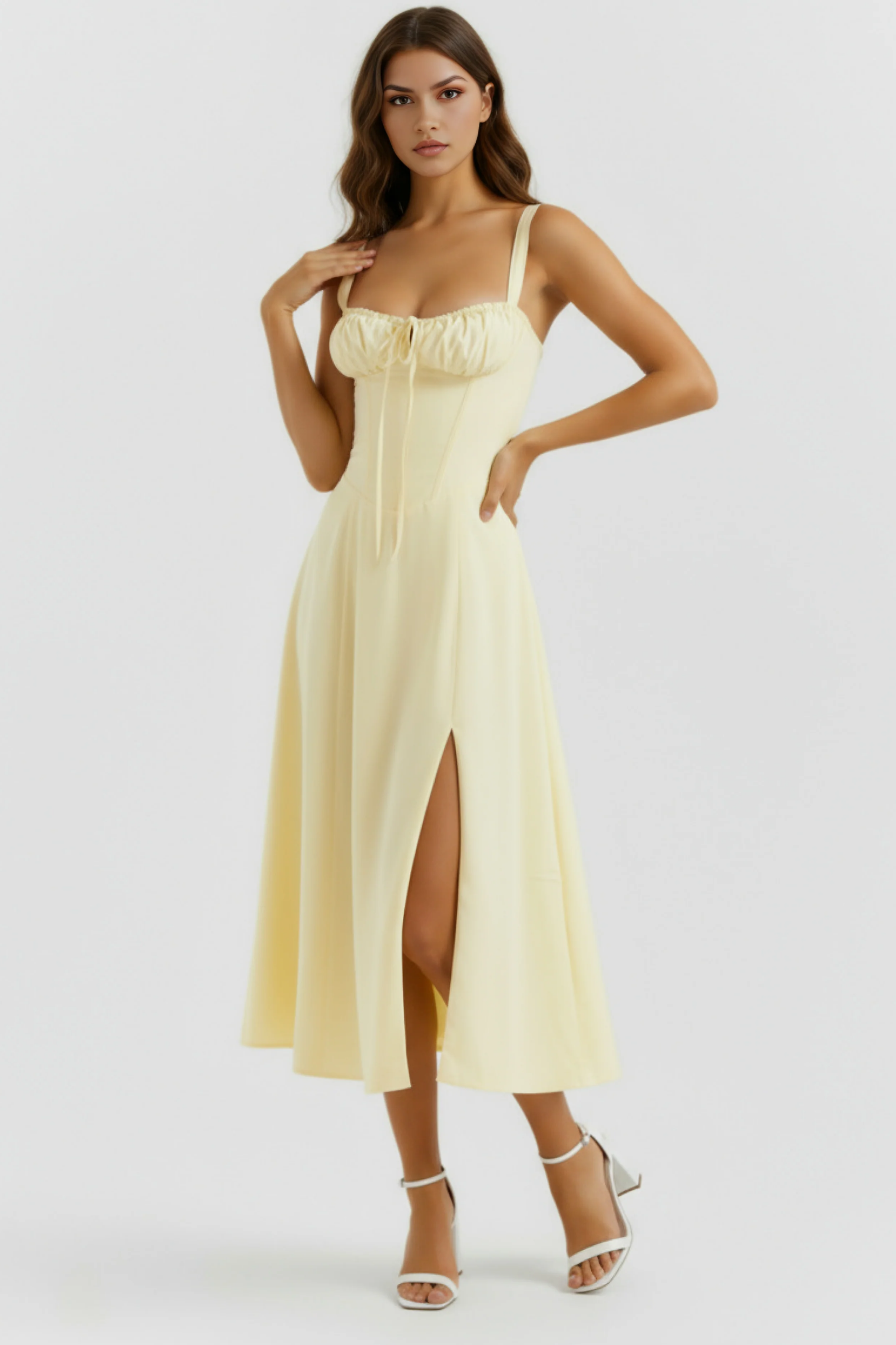 Corset Midi Dress with Side Slit Elegant Style