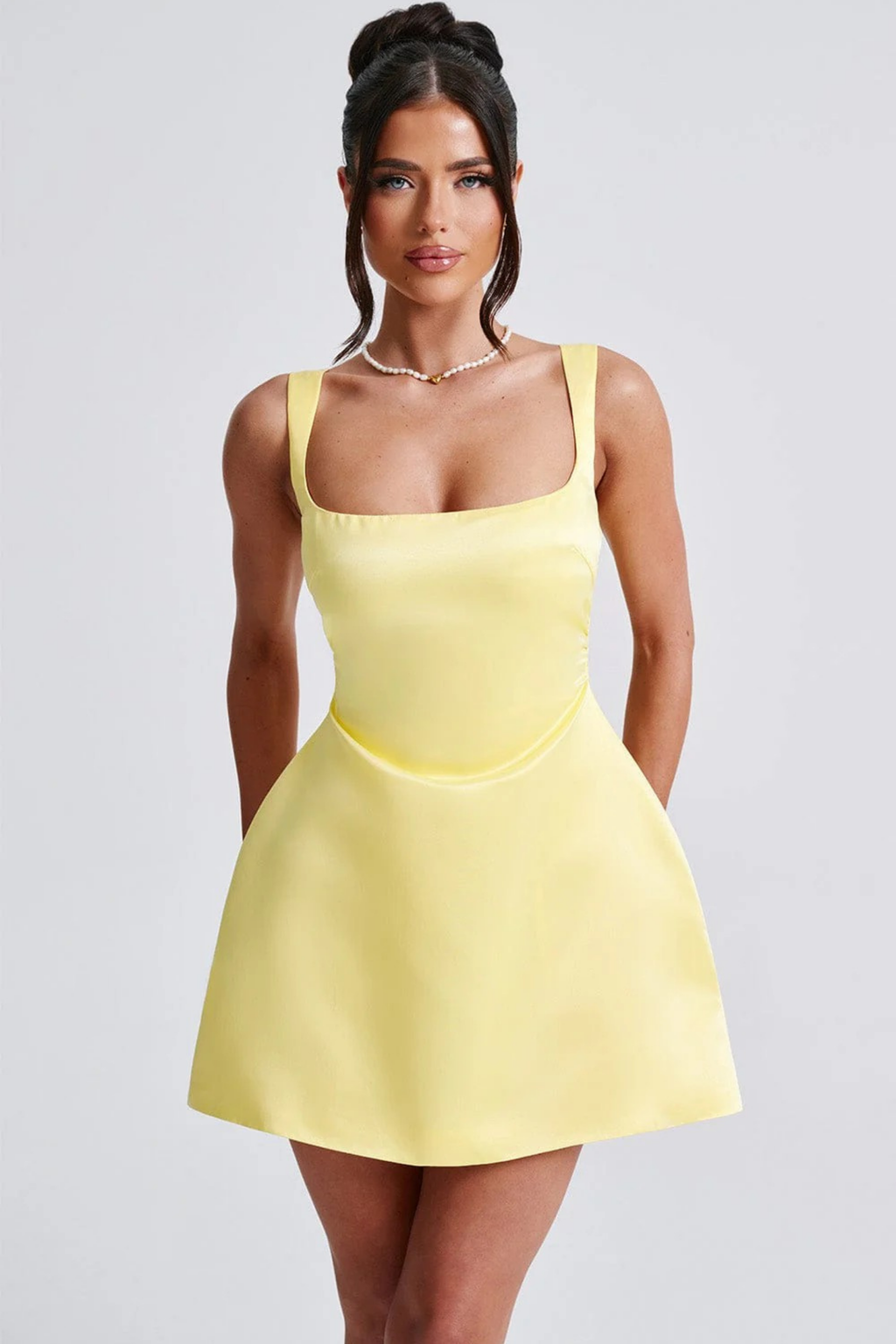 Mini Dress Square Neck A Line Chic Wedding Guest Style
