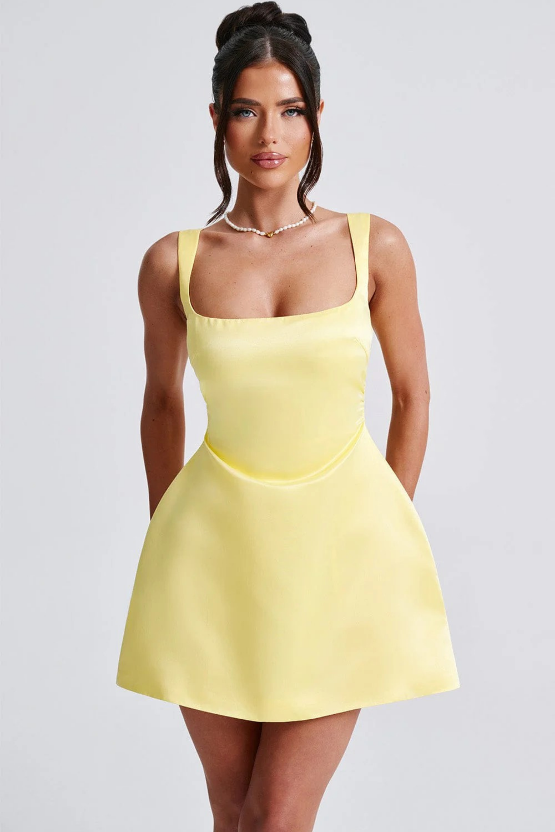 Mini Dress Square Neck A Line Chic Wedding Guest Style