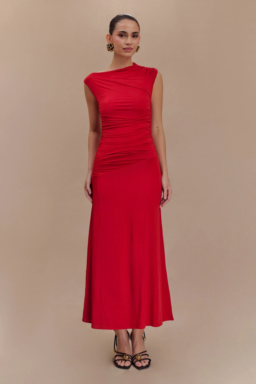 Scarlet Elegance Midi Dress