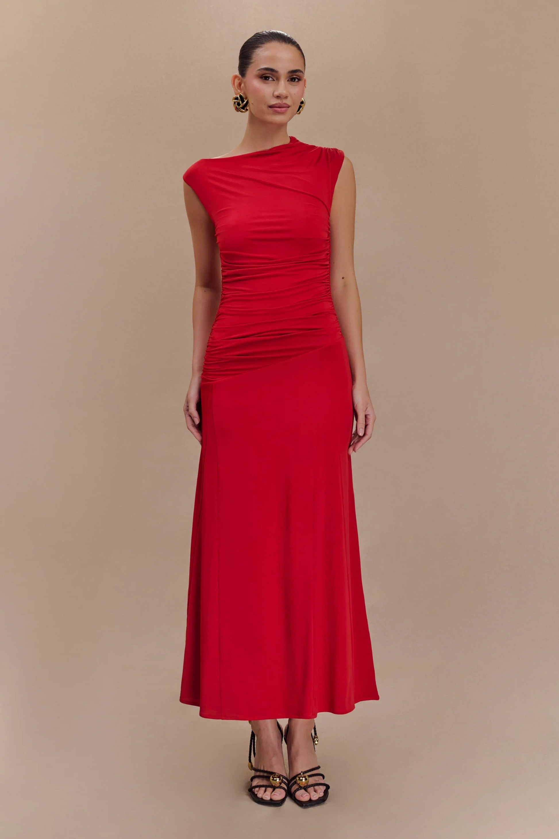 Scarlet Elegance Midi Dress
