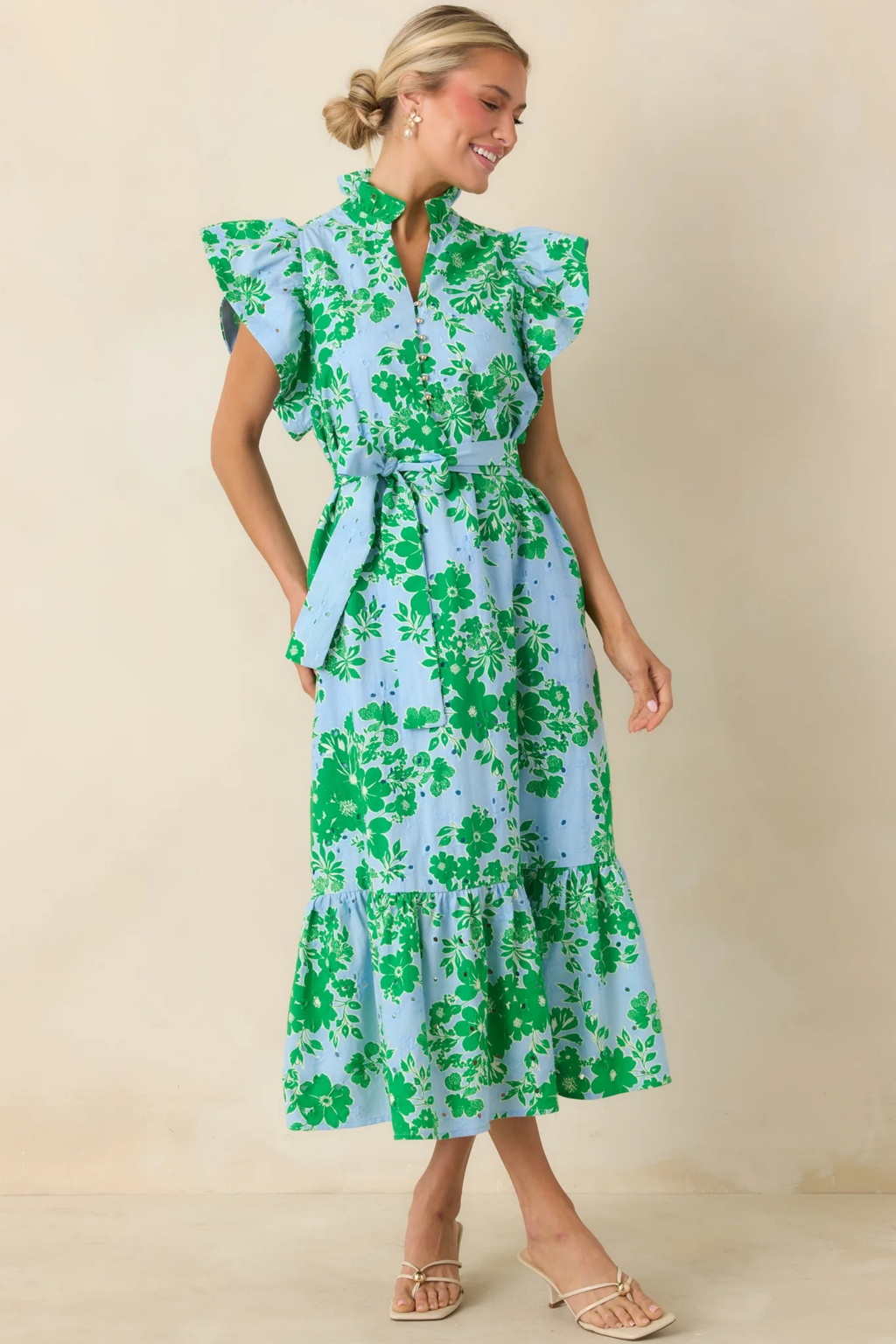 Sage Blossom Midi Dress