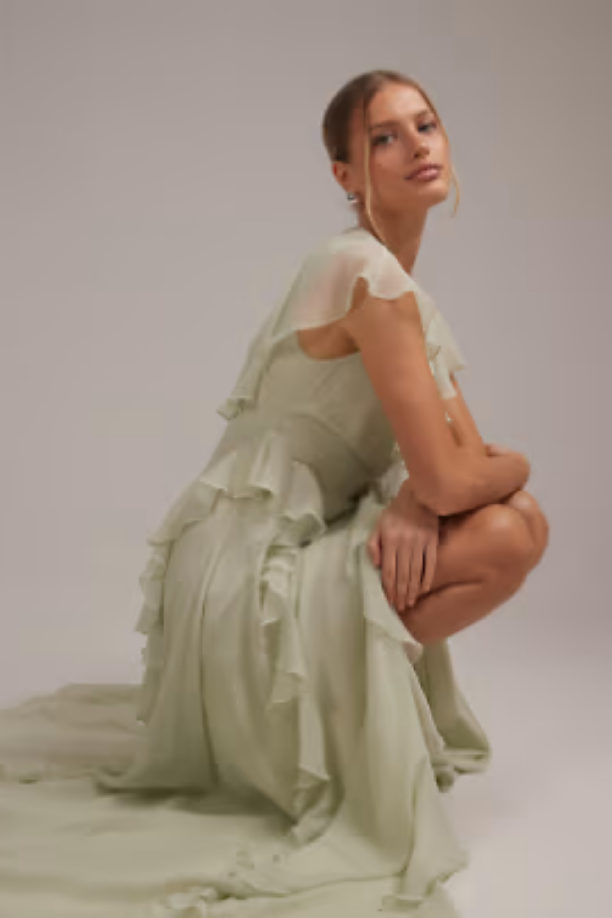Bridesmaid Maxi Dress Ruffle V Neck Elegant Style