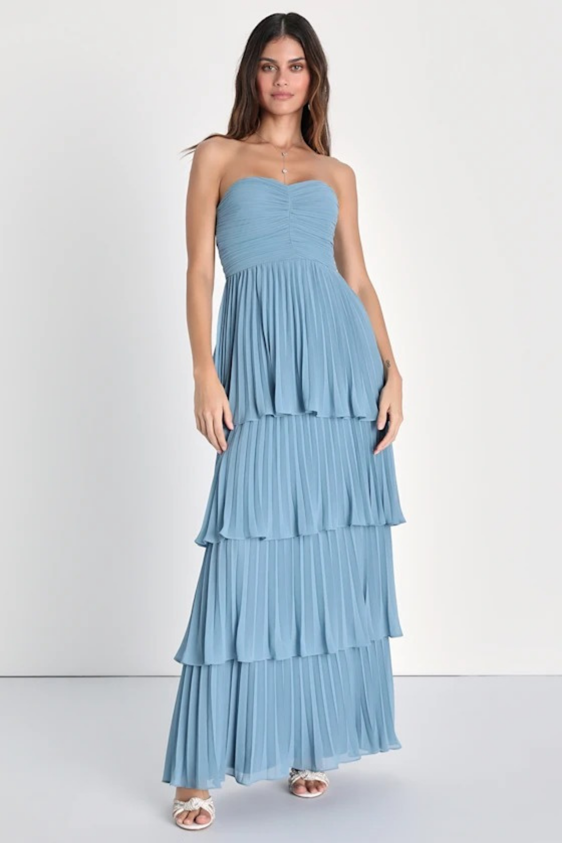 Bridesmaid Maxi Dress Strapless Tiered Style