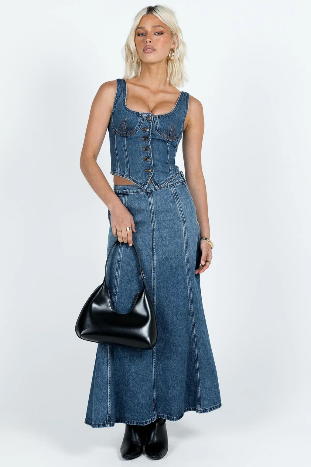 Denim Crop Top Button Front Corset Style