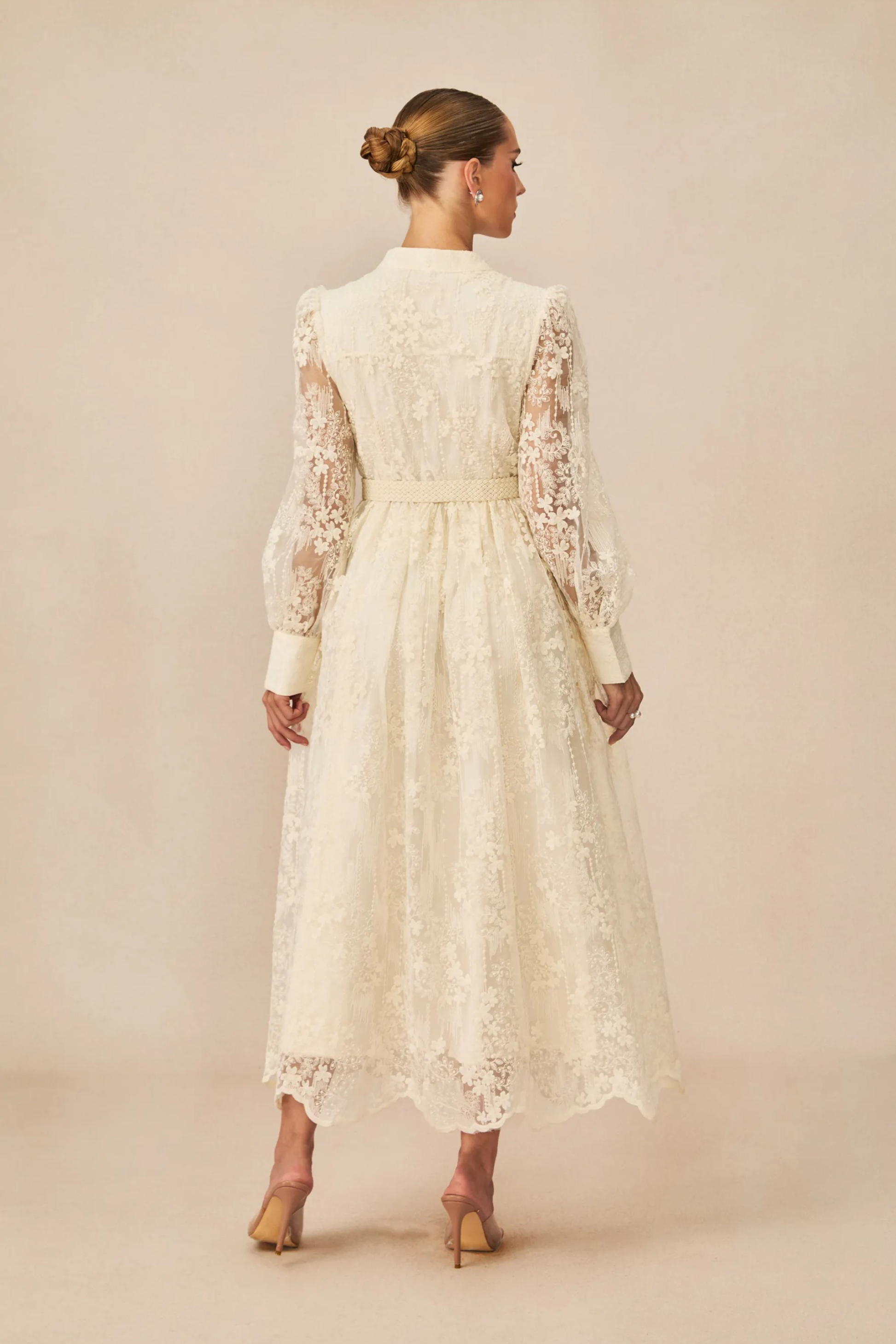 Floral Embroidered Midi Dress Romantic Style