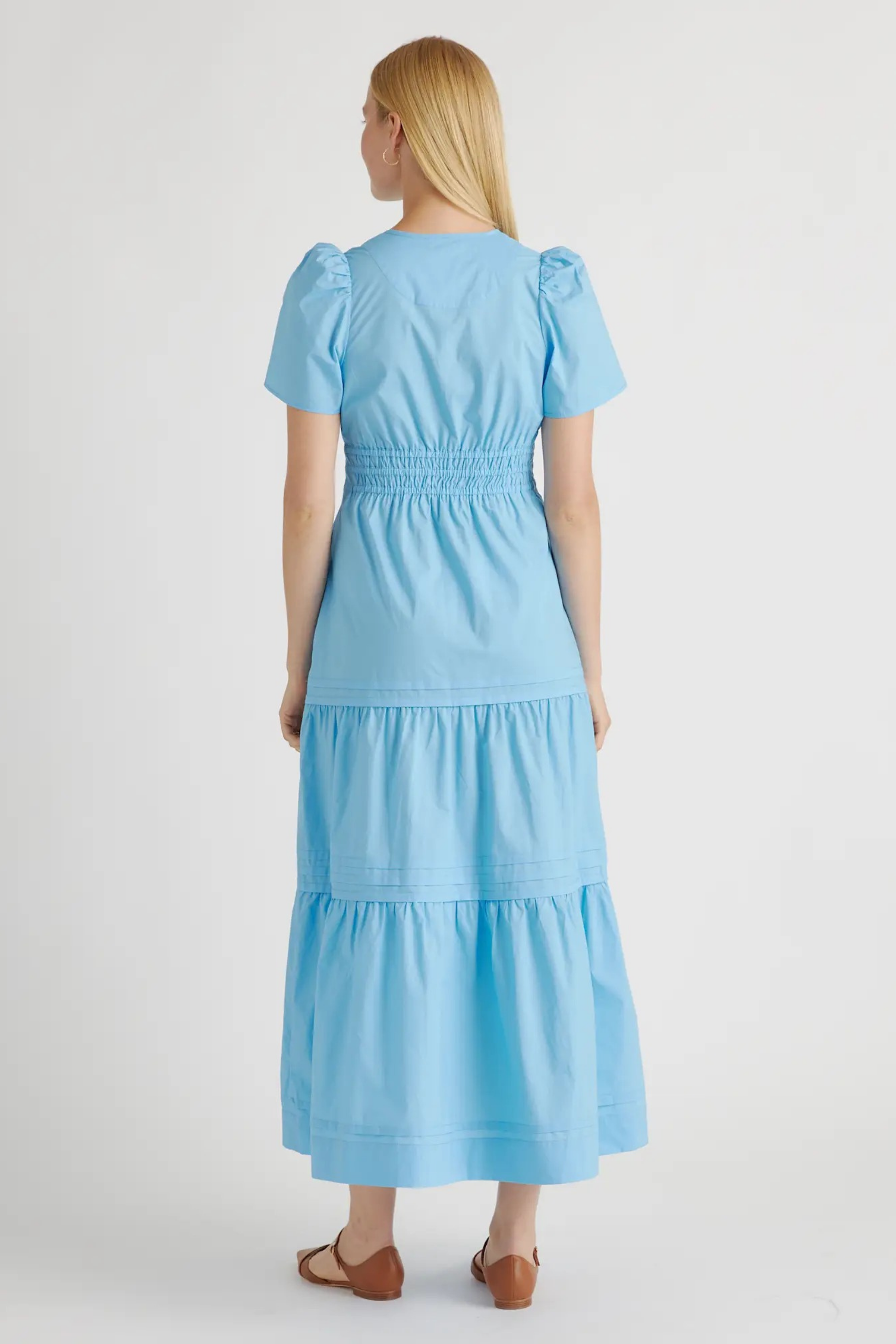 Poplin Maxi Dress Smocked Waist Tiered Style