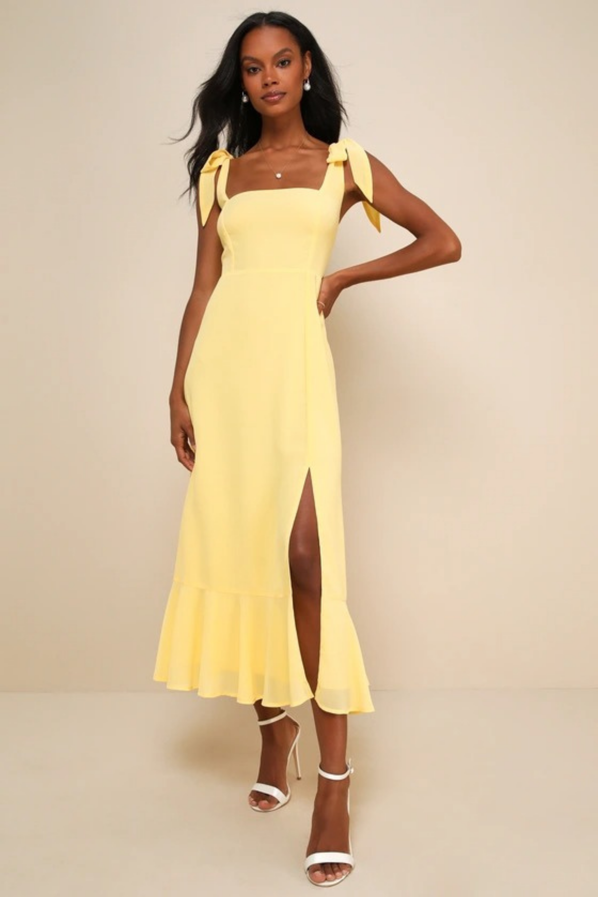 Floral Midi Dress Tie Strap Elegant Wedding Guest Style