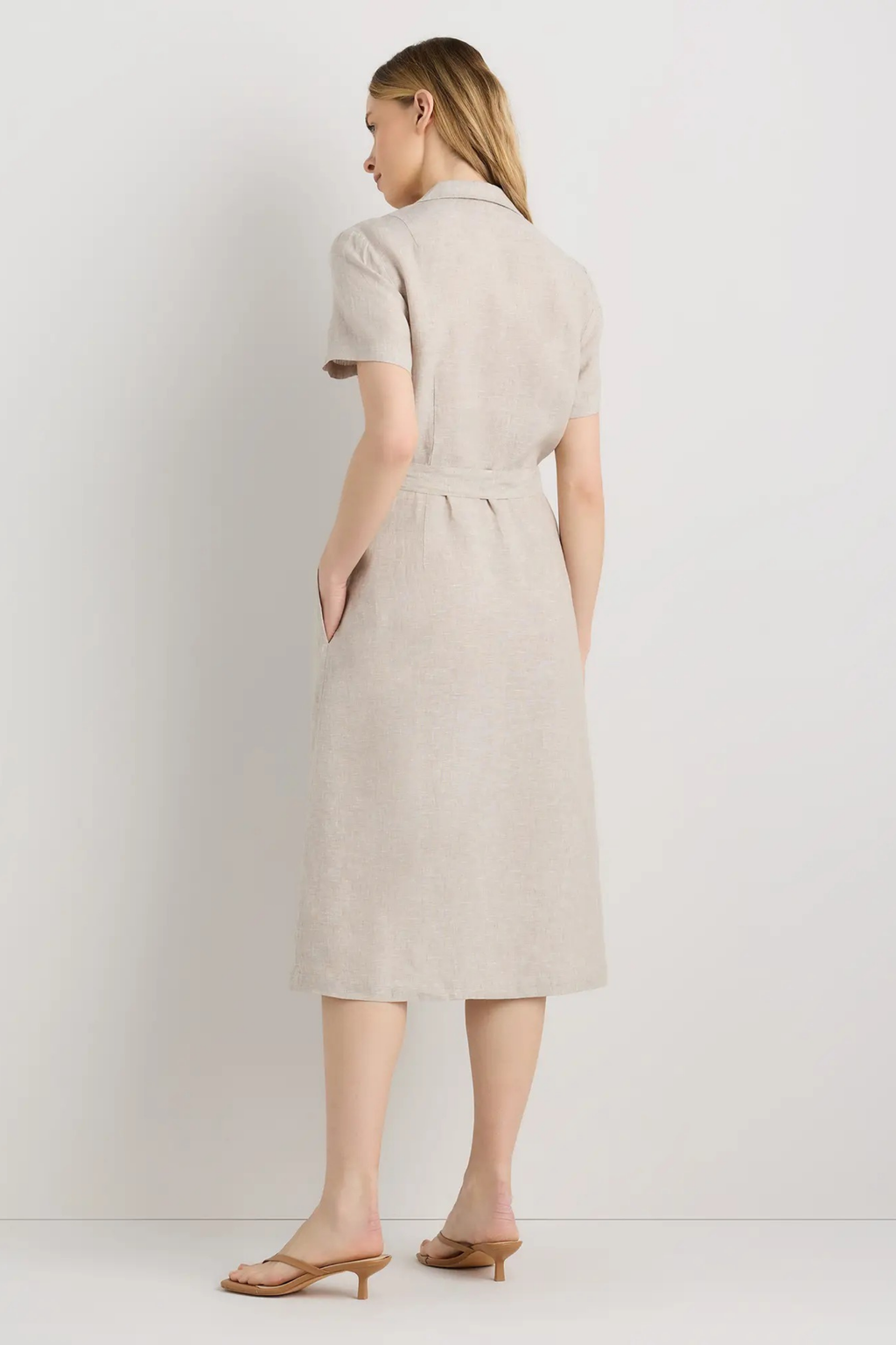 Linen Midi Dress Button Front Classic Style