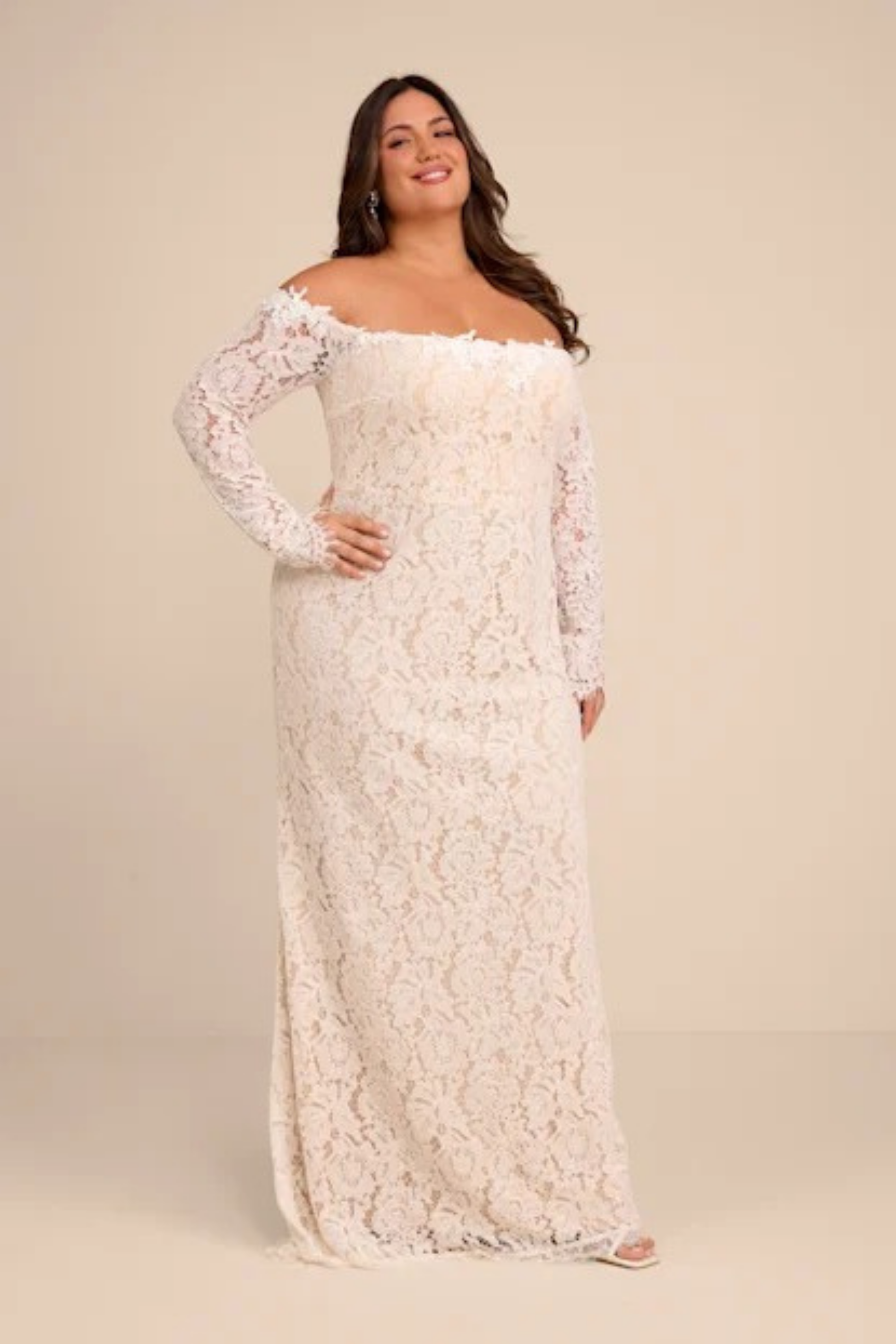 Lace Bridal Maxi Dress Off Shoulder Long Sleeve Elegant Wedding Style