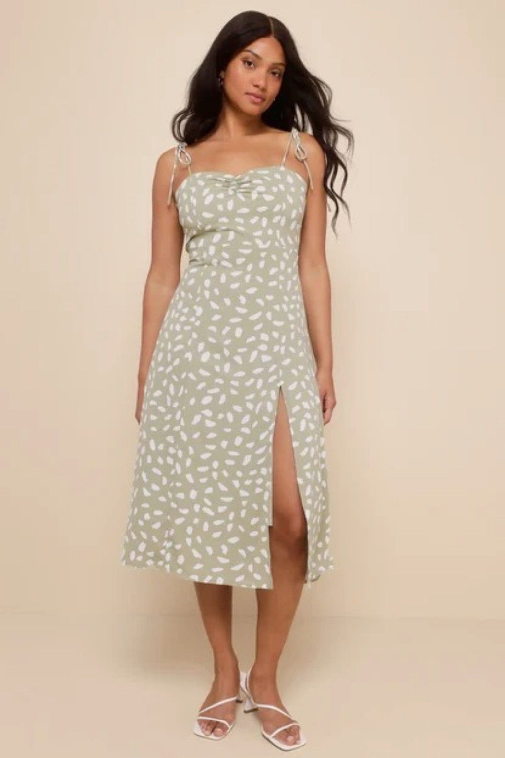 Printed Midi Dress Tie Strap Side Slit Summer Style
