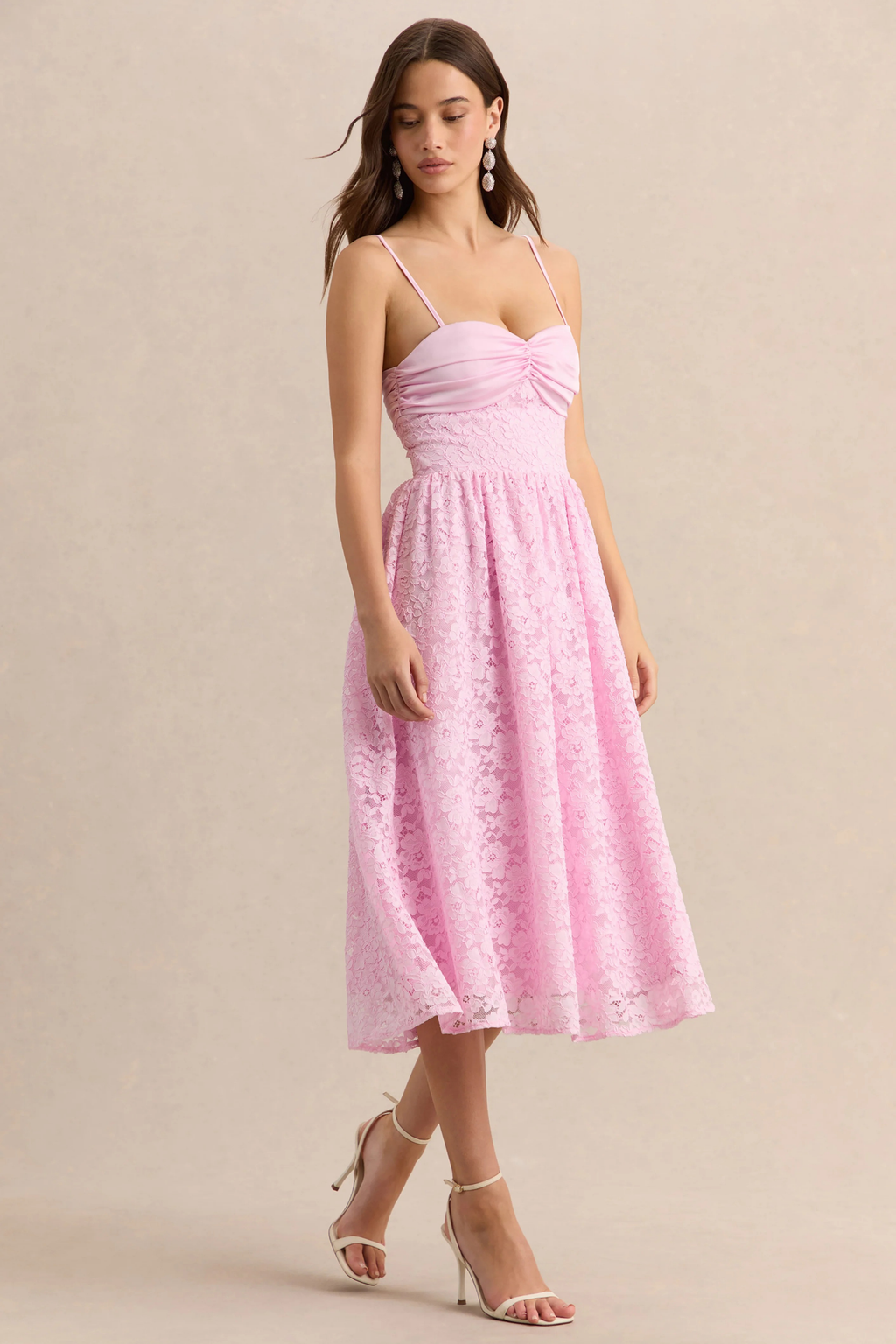 Lace Midi Cocktail Dress Sweetheart Neck Elegant Romantic Style