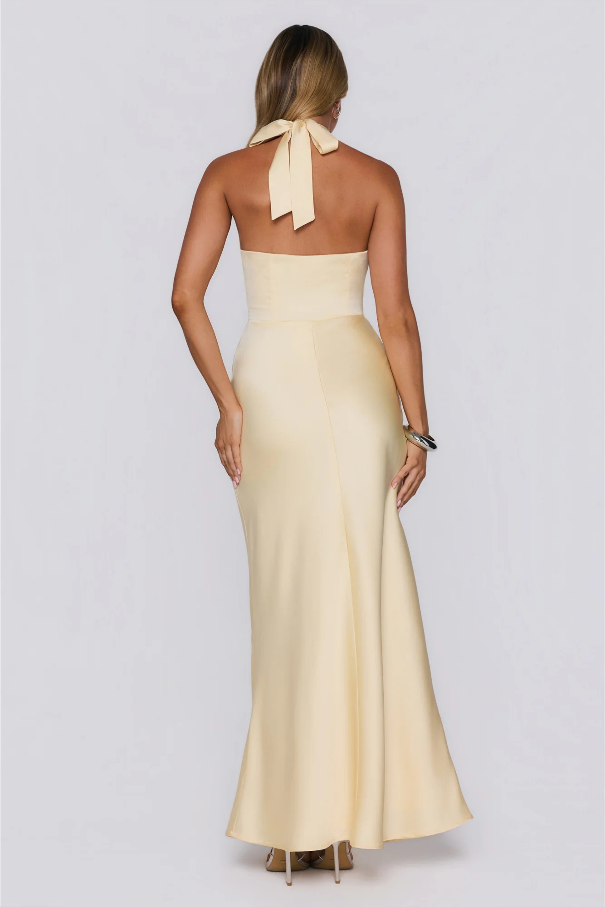 Halter Neck Maxi Dress Satin Elegant Wedding Guest Style