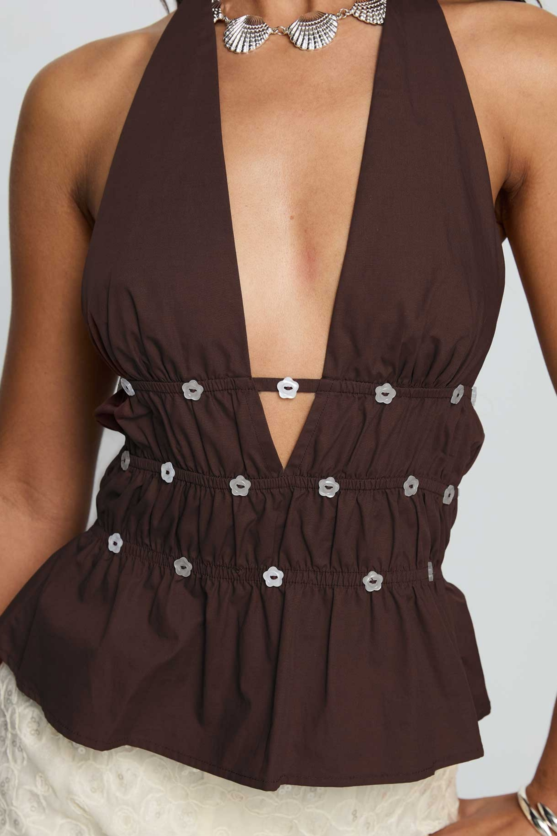 Halter Neck Crop Top Open Front Style