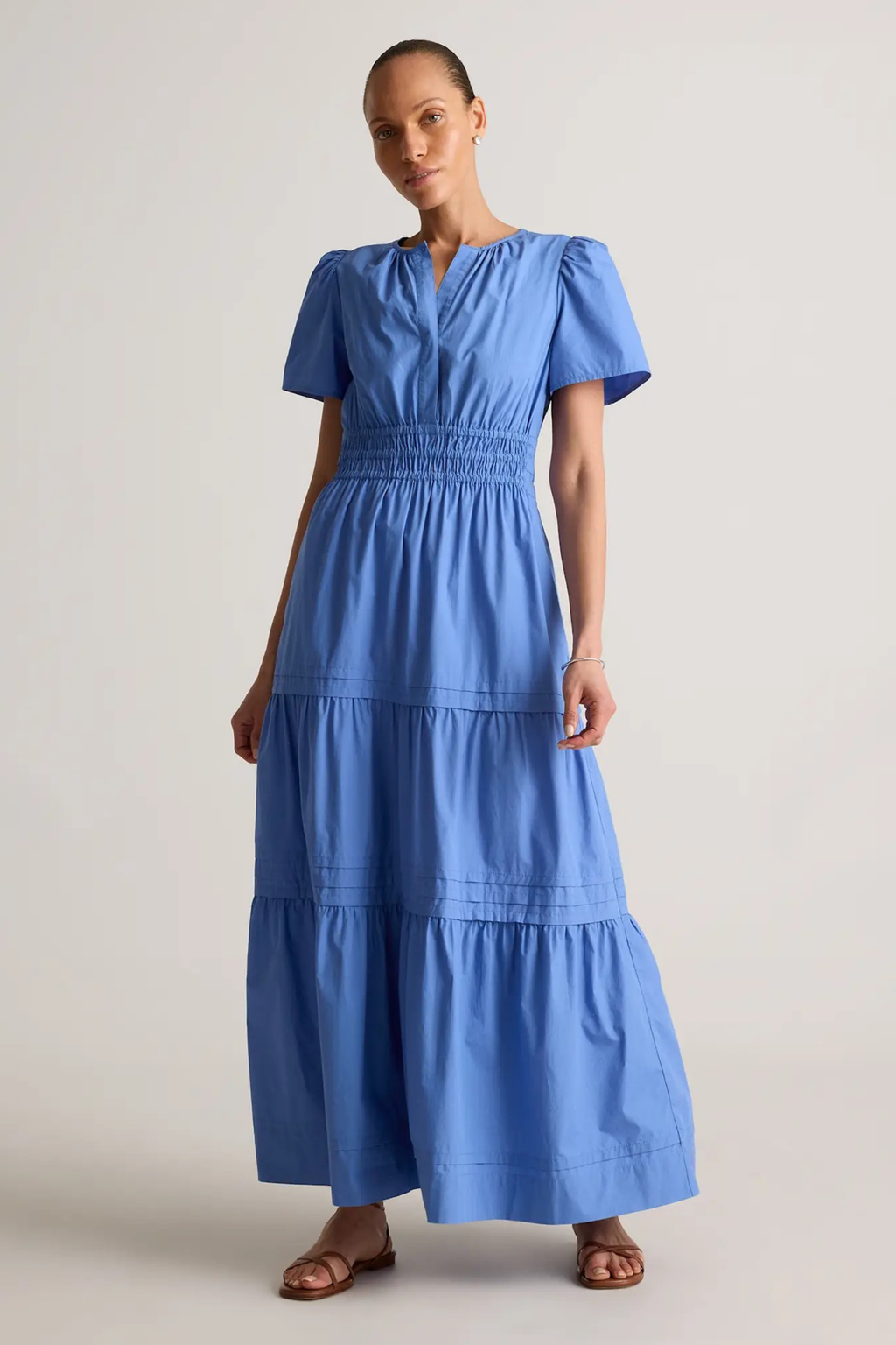 Poplin Maxi Dress Smocked Waist Tiered Style