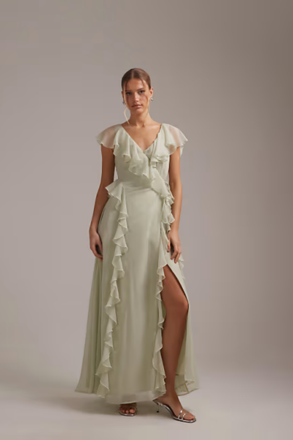 Bridesmaid Maxi Dress Ruffle V Neck Elegant Style