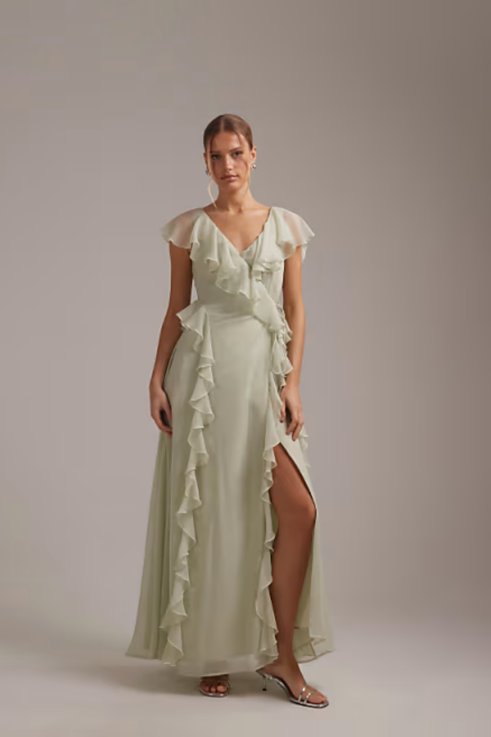 Bridesmaid Maxi Dress Ruffle V Neck Elegant Style