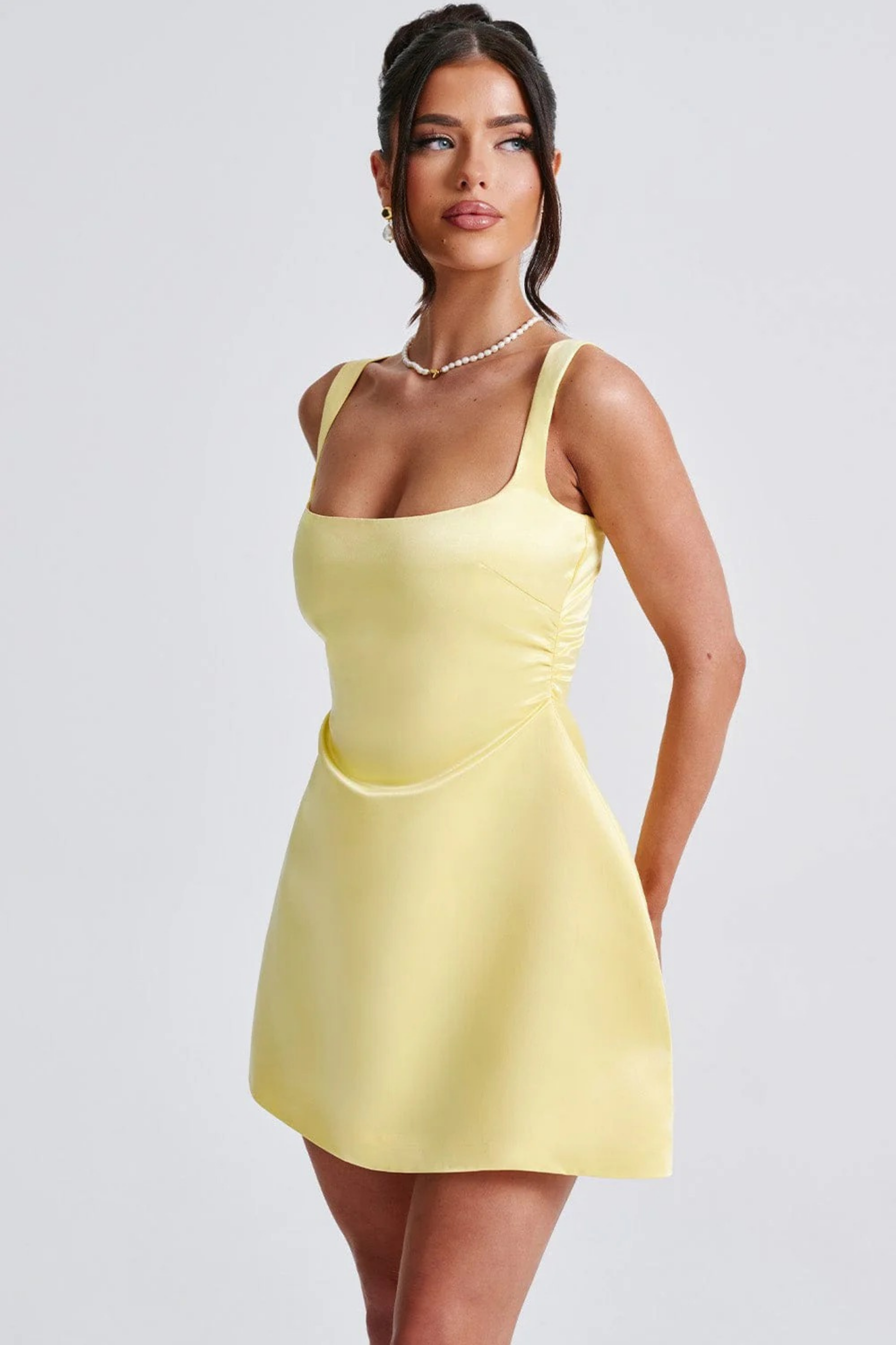 Mini Dress Square Neck A Line Chic Wedding Guest Style