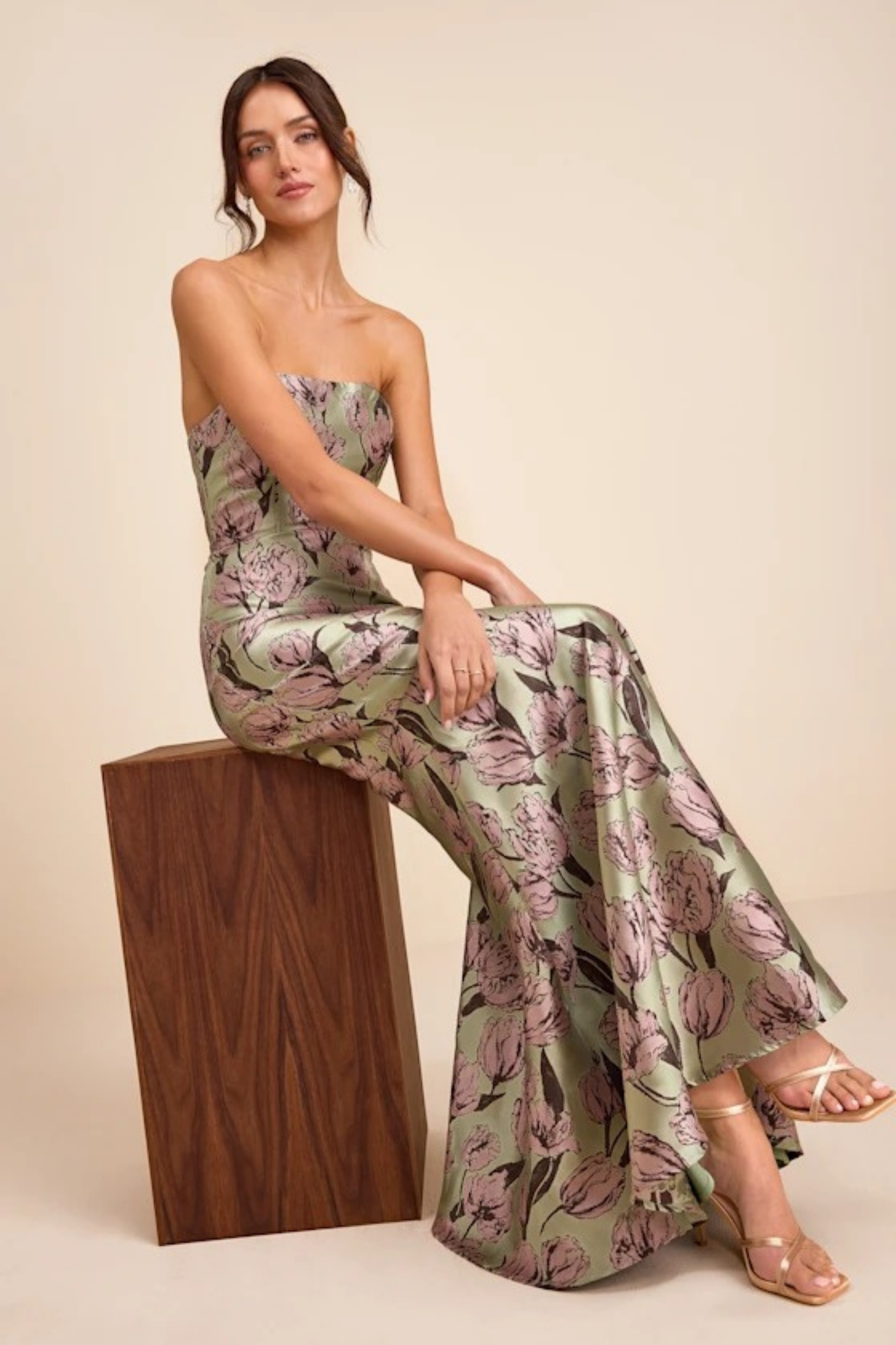 Strapless Floral Maxi Wedding Guest Dress Mermaid Fit Elegant Style