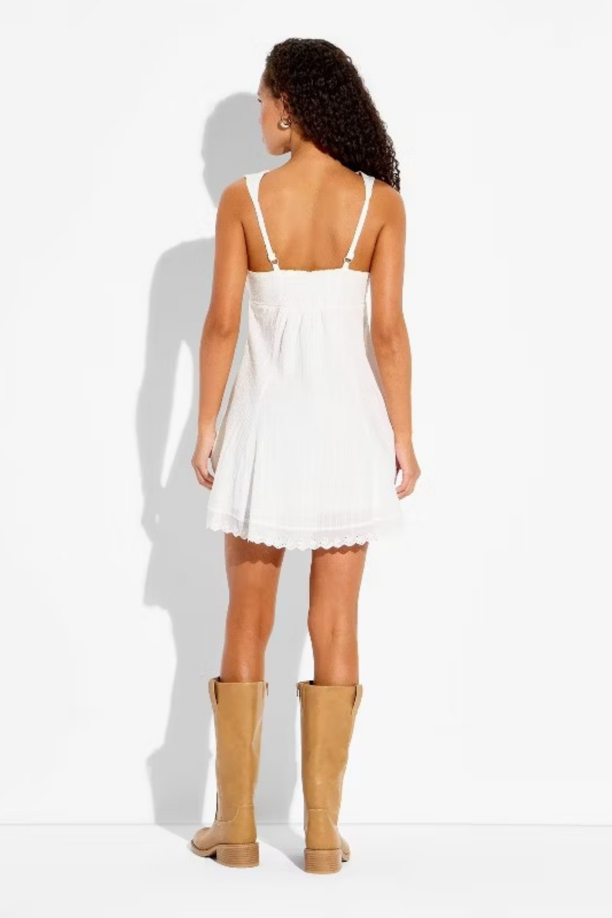 Empire Waist Mini Dress Lace Trim Style