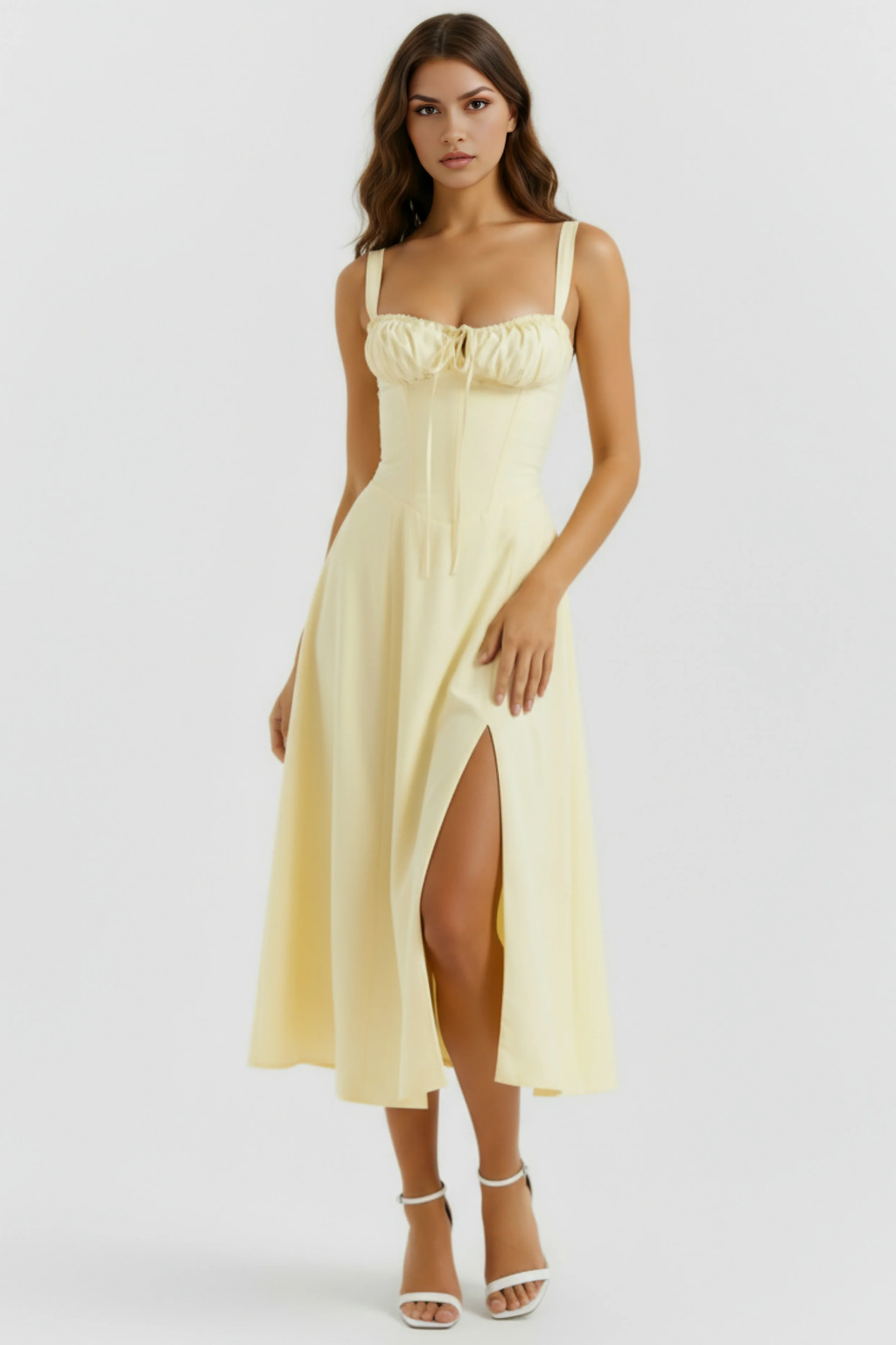 Corset Midi Dress with Side Slit Elegant Style