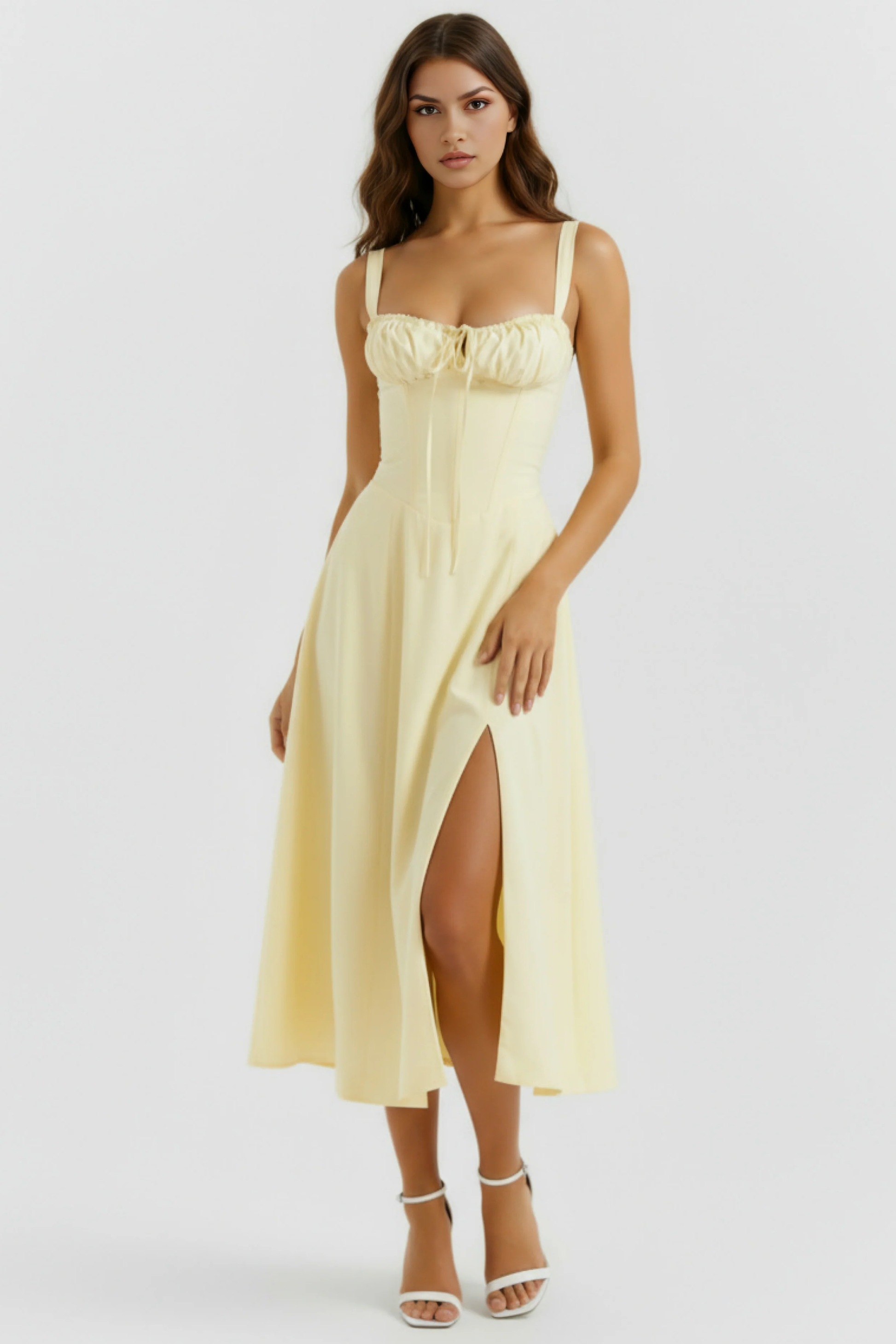 Corset Midi Dress with Side Slit Elegant Style