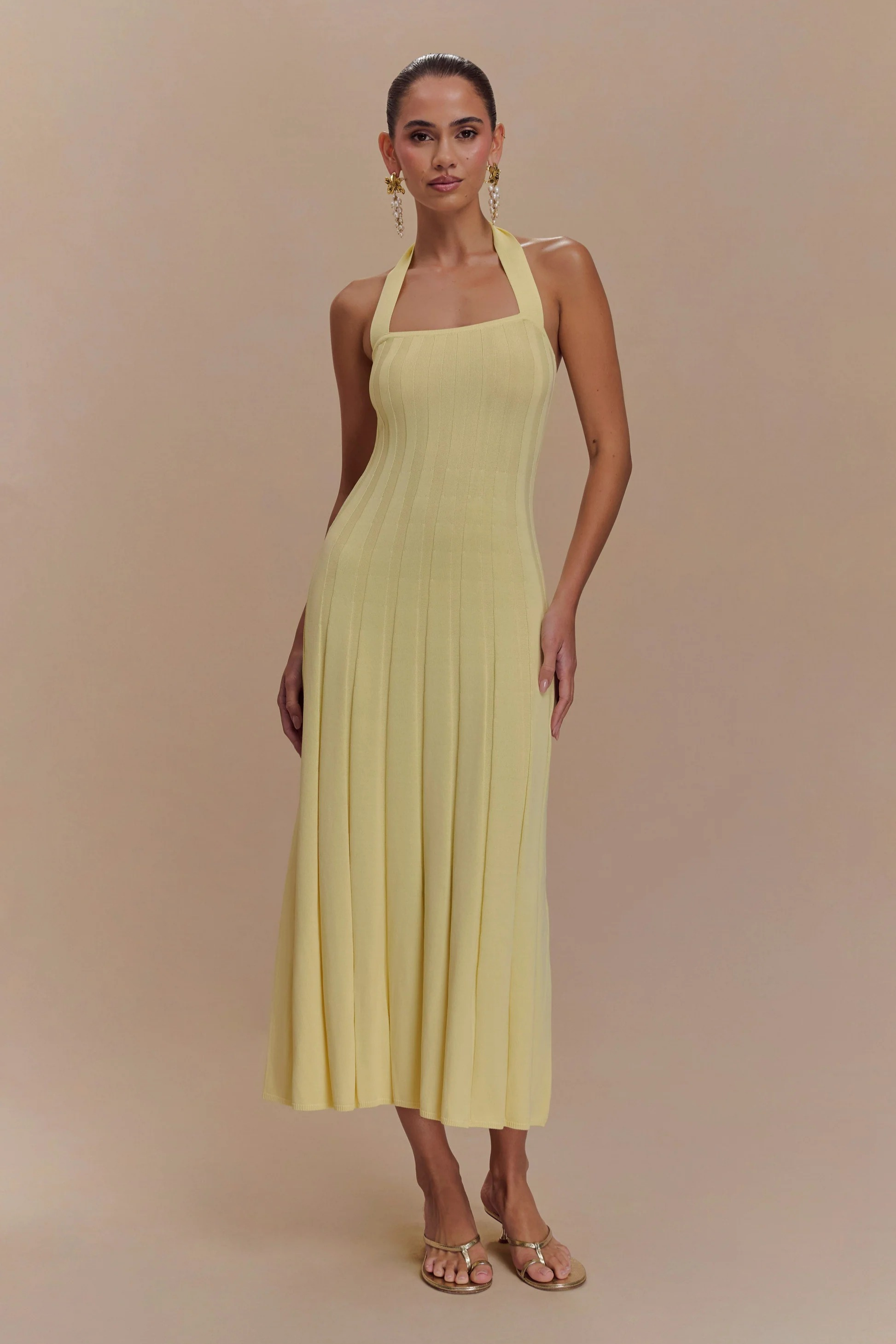 Fitted Knit Halter Midi Dress
