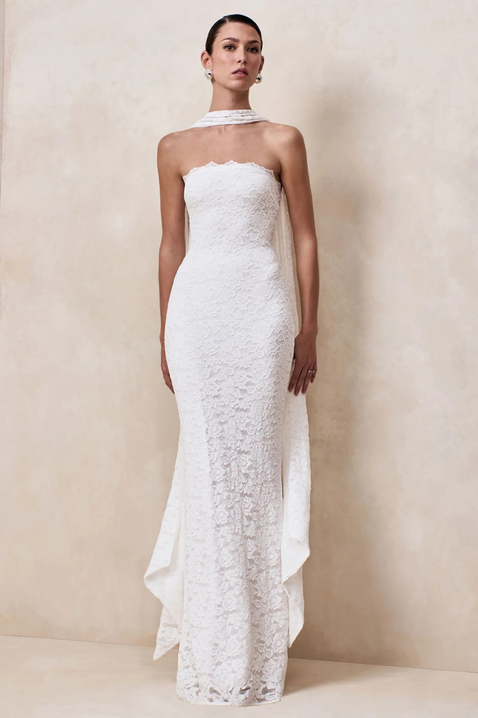 Bridesmaid Maxi Dress Lace Scarf Detail Style
