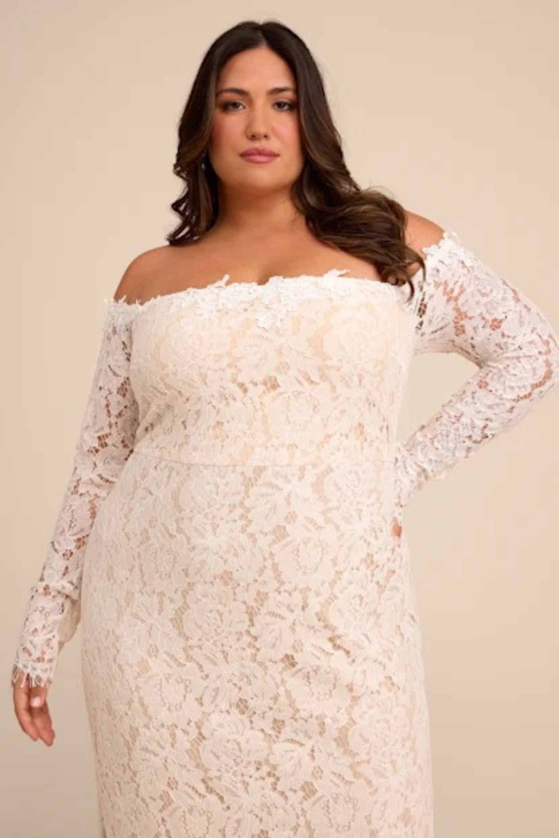 Lace Bridal Maxi Dress Off Shoulder Long Sleeve Elegant Wedding Style