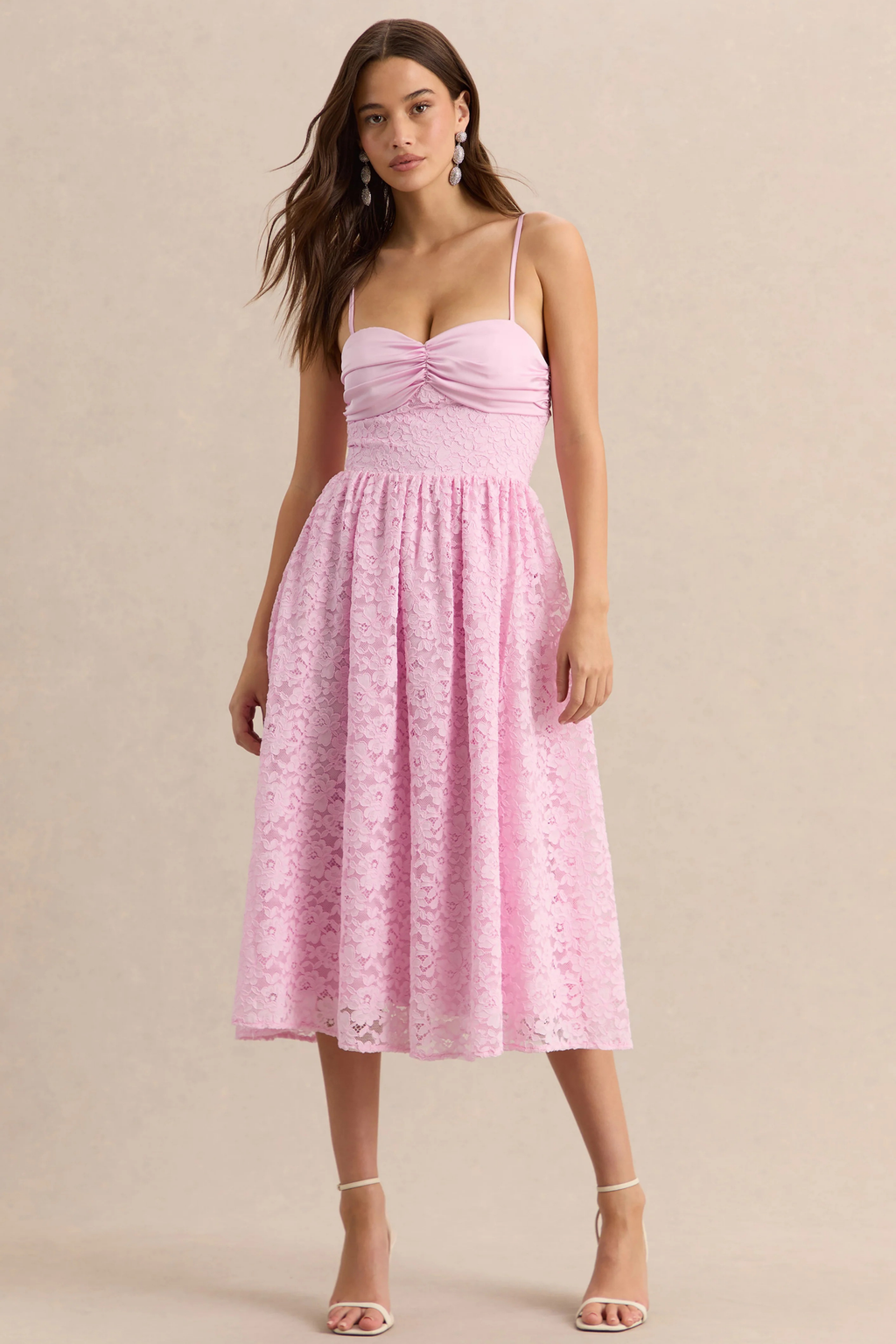 Lace Midi Cocktail Dress Sweetheart Neck Elegant Romantic Style