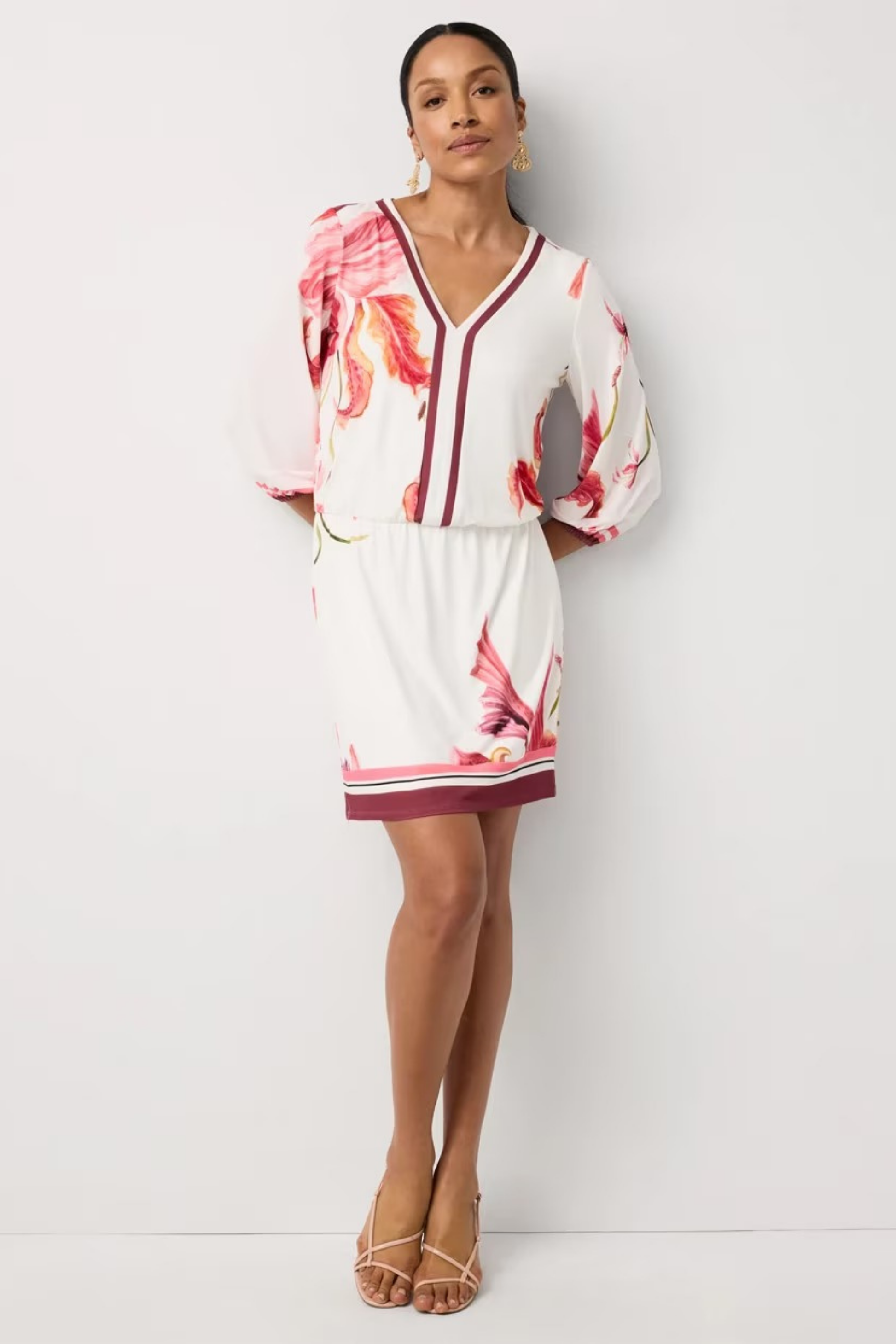 V Neck Mini Dress Floral Elegant Style