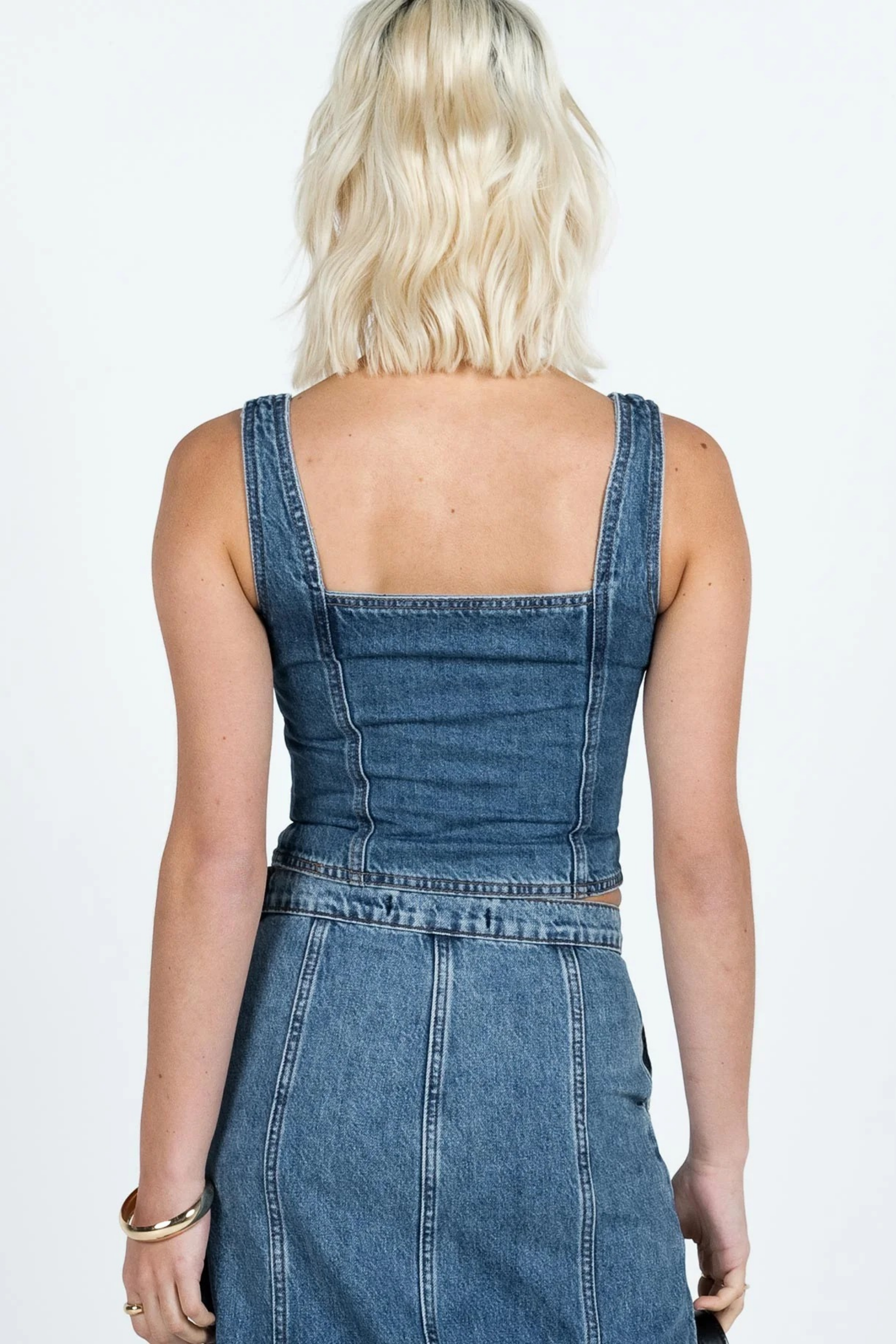 Denim Crop Top Button Front Corset Style
