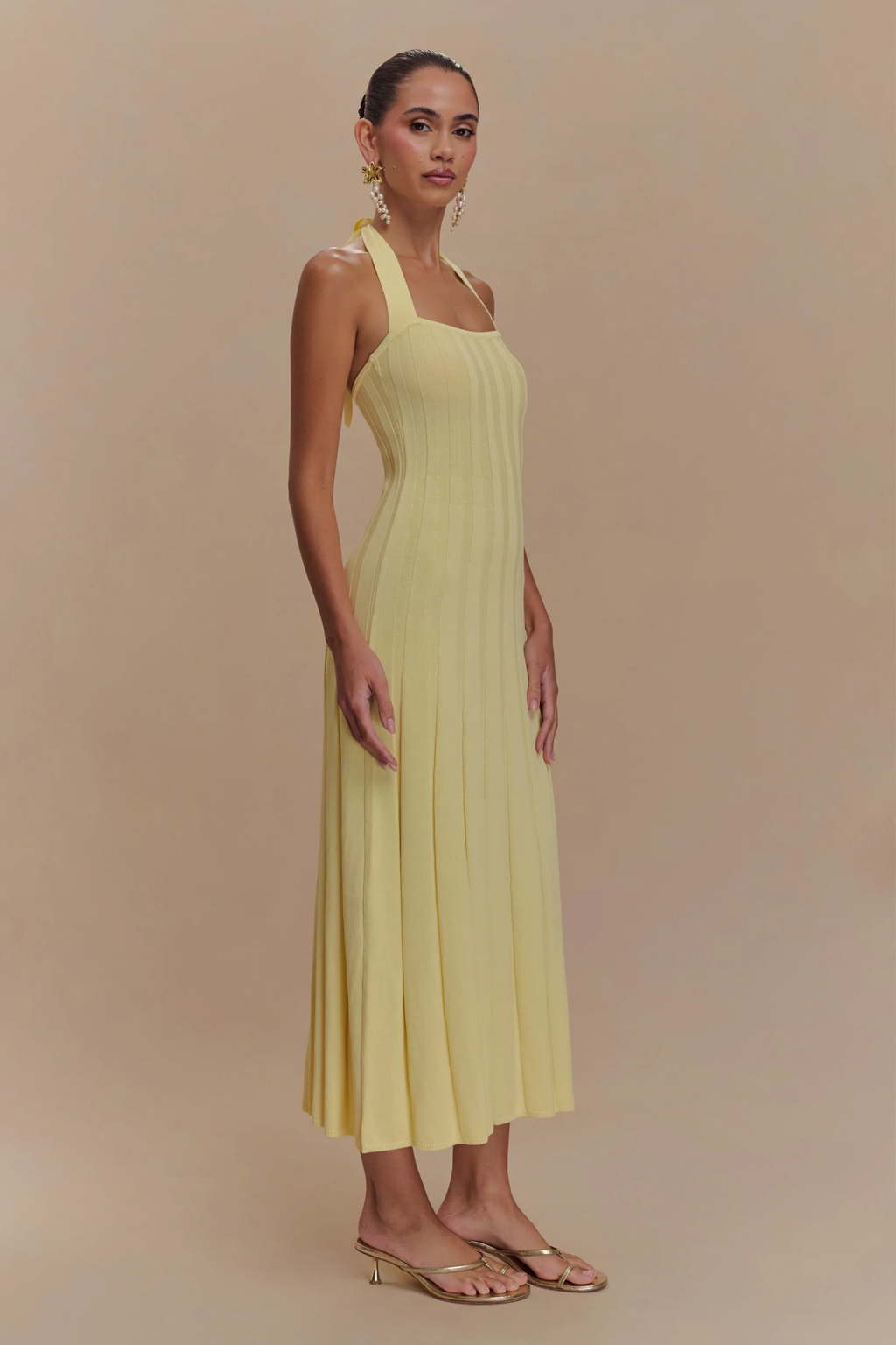 Fitted Knit Halter Midi Dress