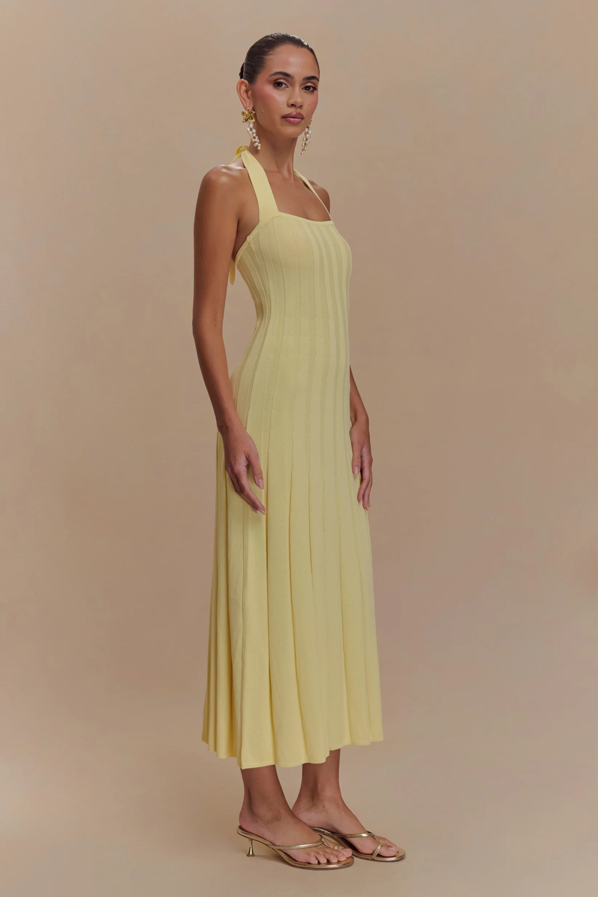 Fitted Knit Halter Midi Dress
