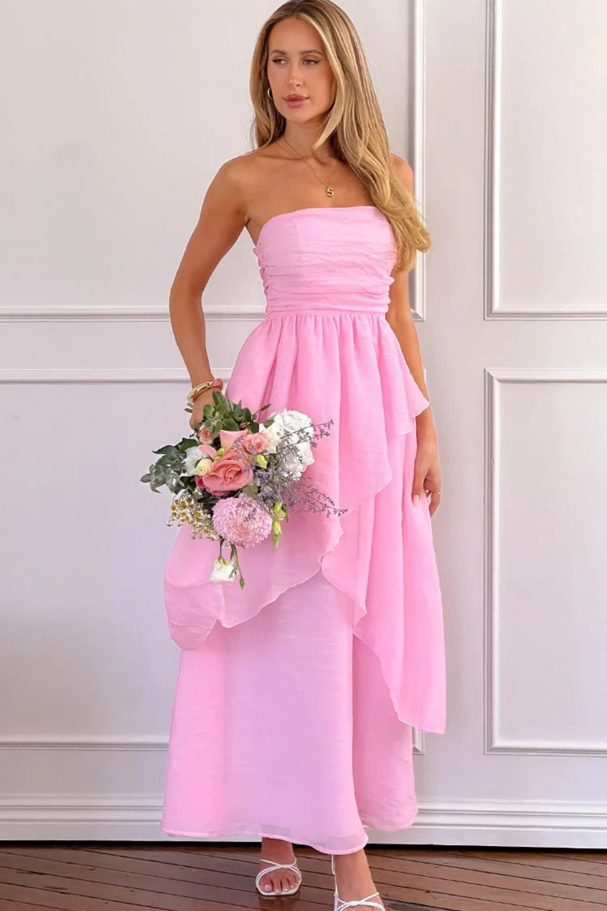 Formal Maxi Dress Strapless Flowing Style