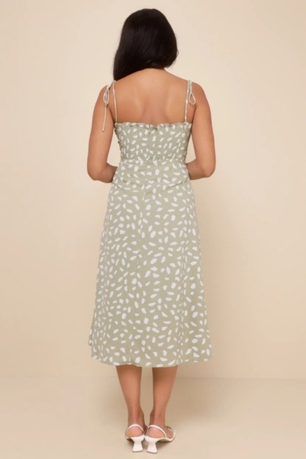 Printed Midi Dress Tie Strap Side Slit Summer Style